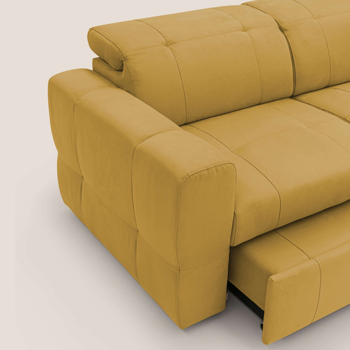 Kronos Divano con pouf estraibile poggiapiedi e poggiatesta reclinabili in morbida microfibra impermeabile T11 giallo - divitt.sbs