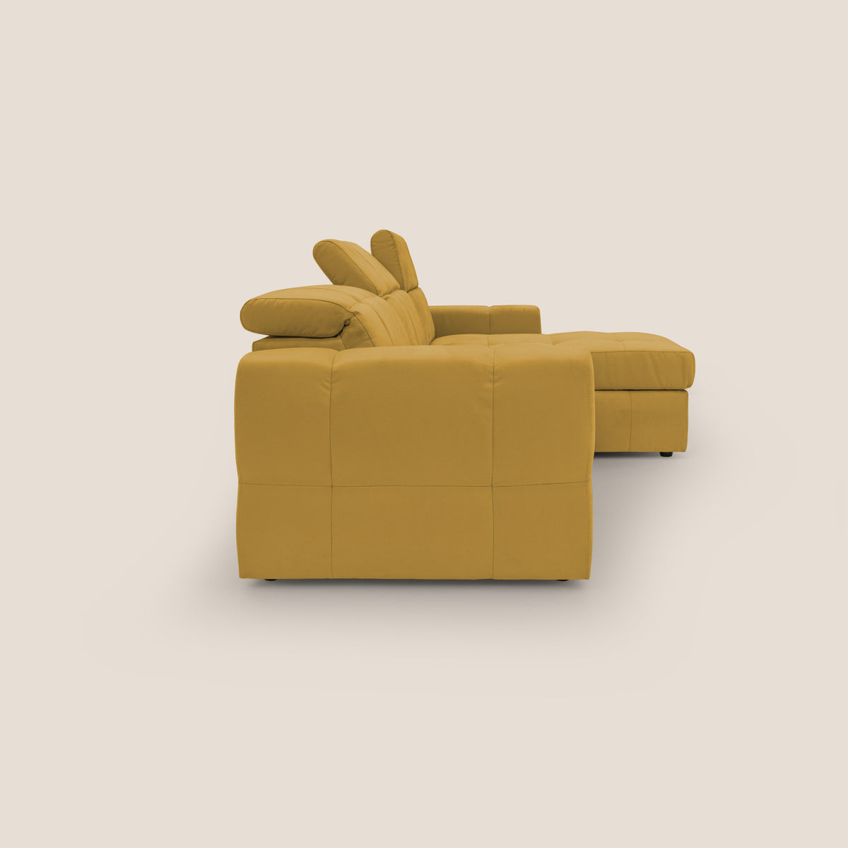Kronos Divano angolare con pouf estraibile e penisola contenitore in microfibra impermeabile T11 giallo - divitt.sbs