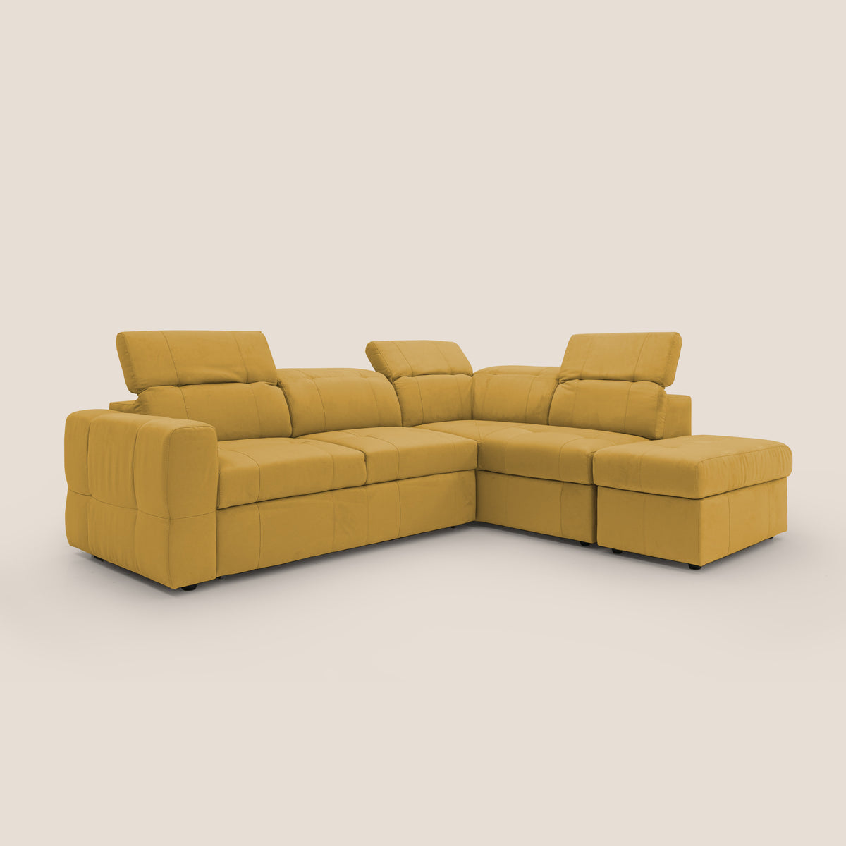 Kronos Divano angolare con poggiapiedi estraibile e pouf contenitore mobile in microfibra impermeabile T11 giallo - divitt.sbs