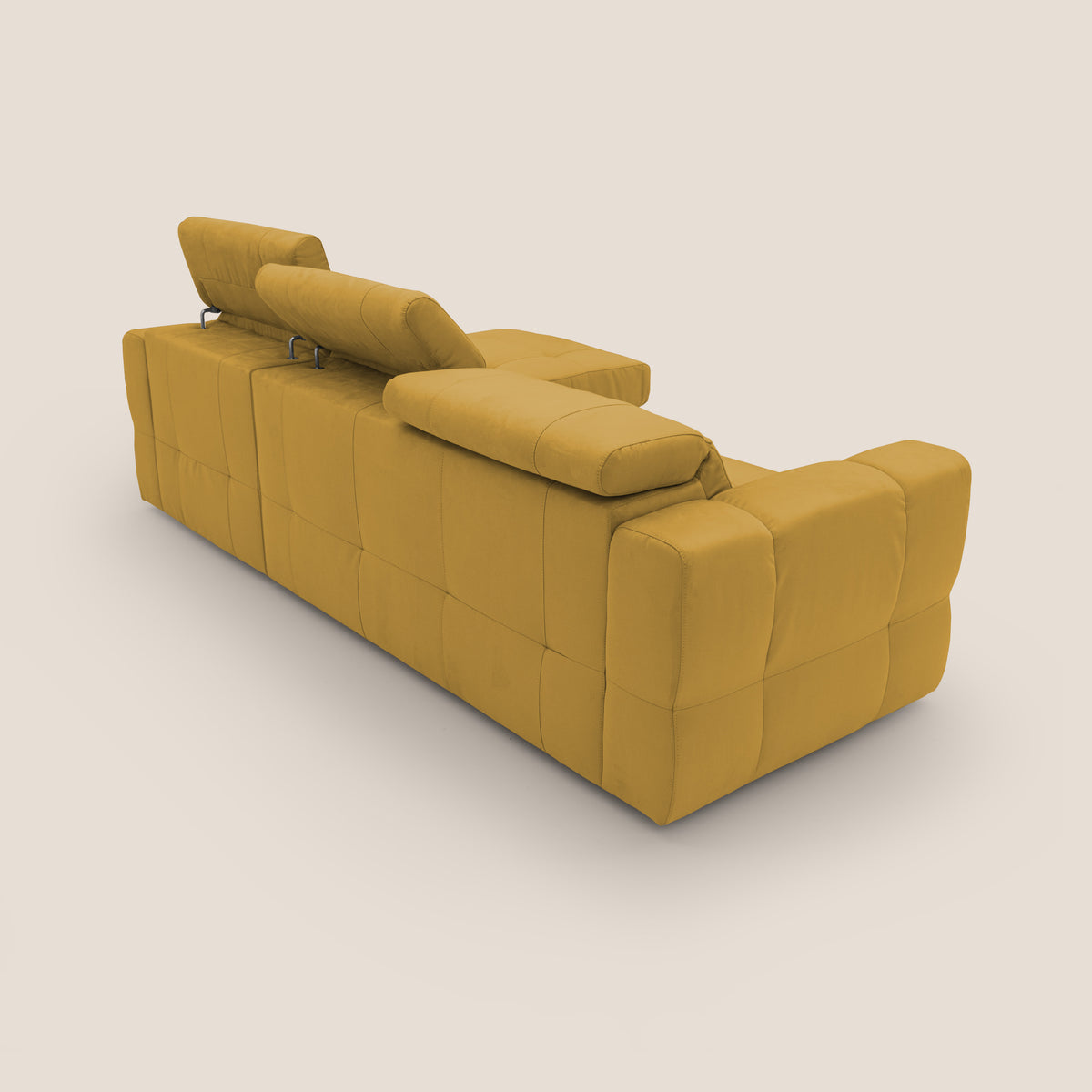 Kronos Divano angolare con pouf estraibile e penisola contenitore in microfibra impermeabile T11 giallo - divitt.sbs