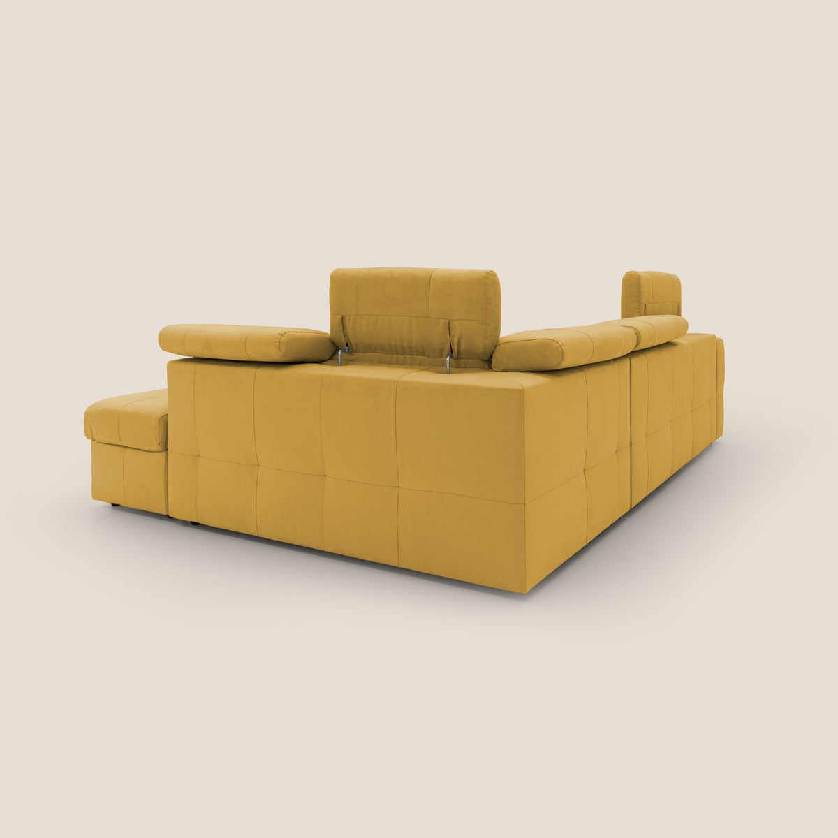 Kronos Divano angolare con poggiapiedi estraibile e pouf contenitore mobile in microfibra impermeabile T11 giallo - divitt.sbs