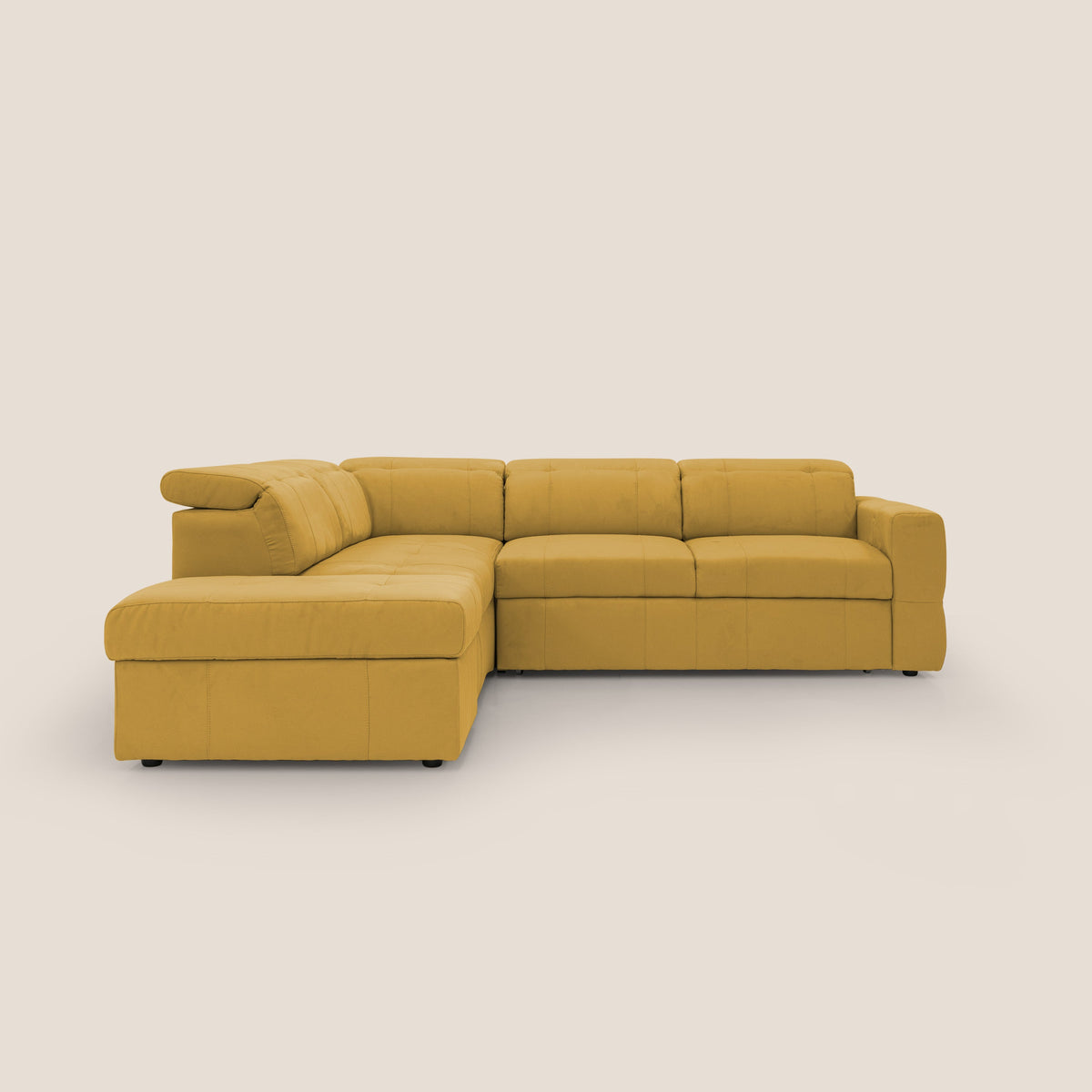 Kronos Divano angolare con poggiapiedi estraibile e pouf contenitore mobile in microfibra impermeabile T11 giallo - divitt.sbs