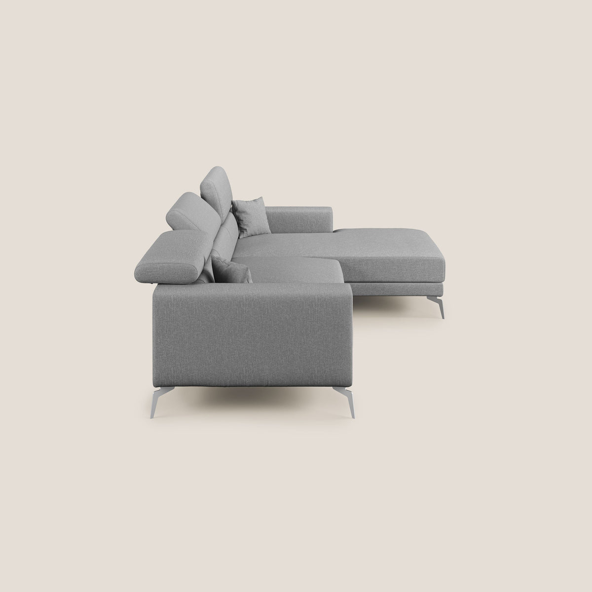 Blade Divano moderno angolare con poggiatesta reclinabili in tessuto impermeabile simil-cotone T13 grigio - divitt.sbs