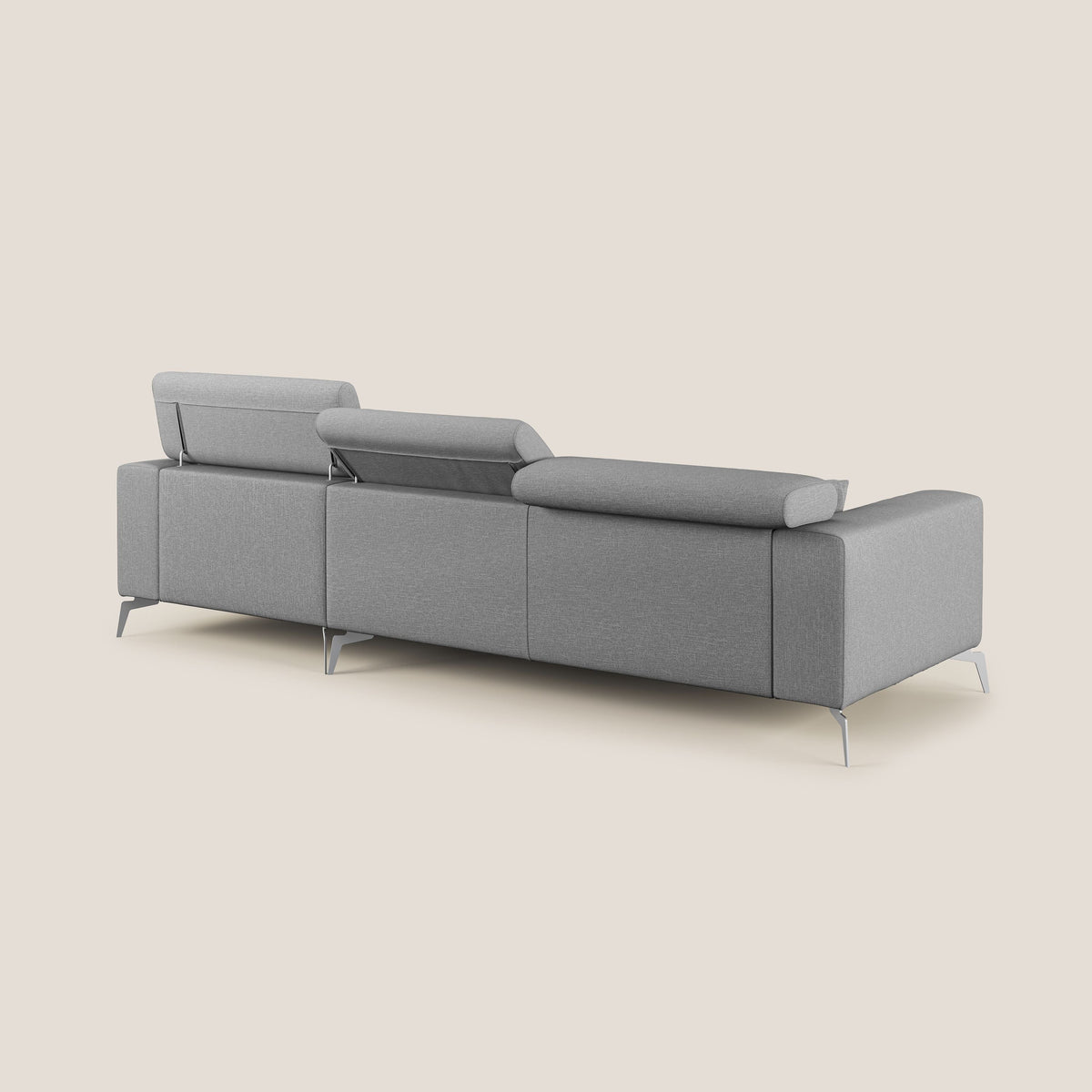 Blade Divano moderno angolare con poggiatesta reclinabili in tessuto impermeabile simil-cotone T13 grigio - divitt.sbs