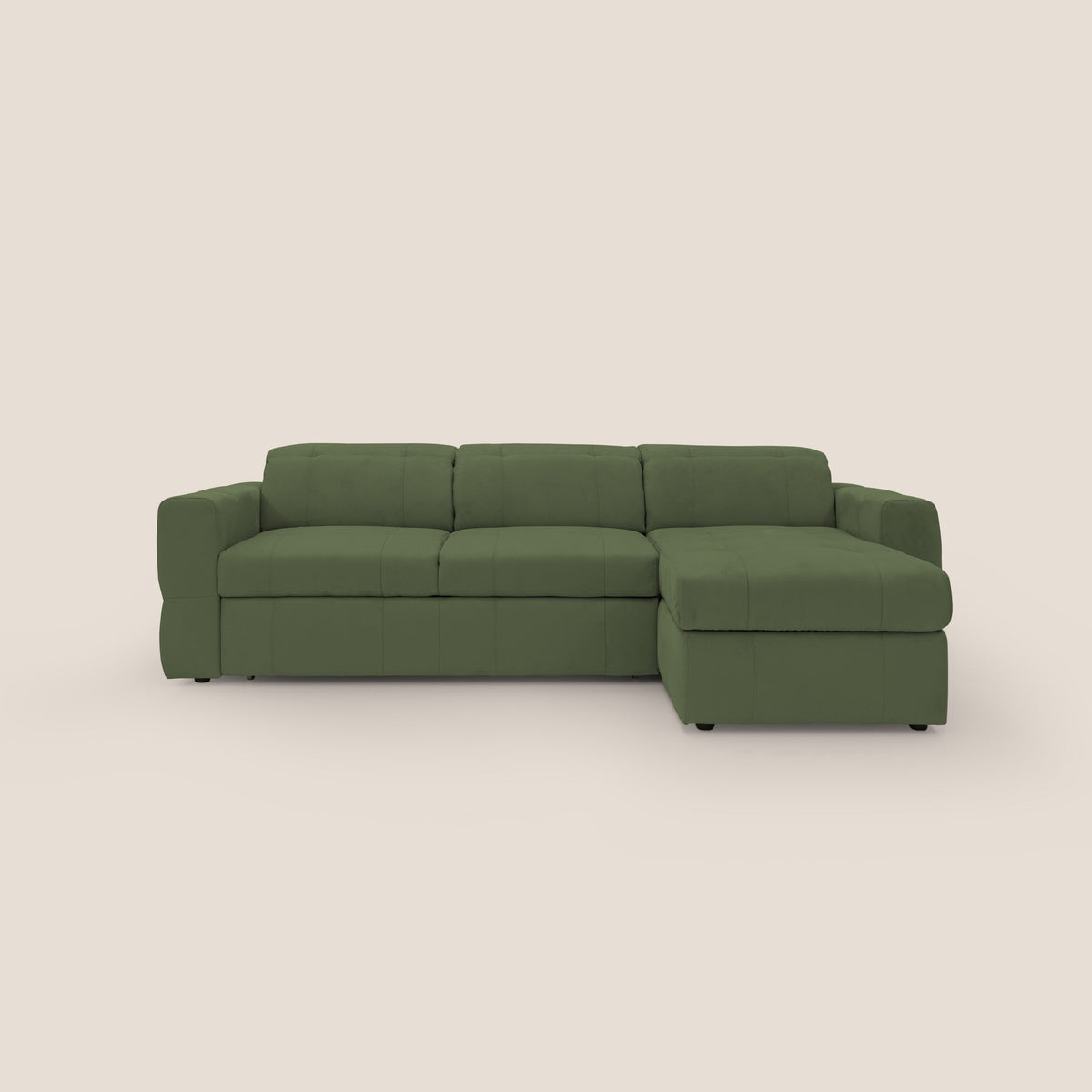 Kronos Divano angolare con pouf estraibile e penisola contenitore in microfibra impermeabile T11 verde - divitt.sbs