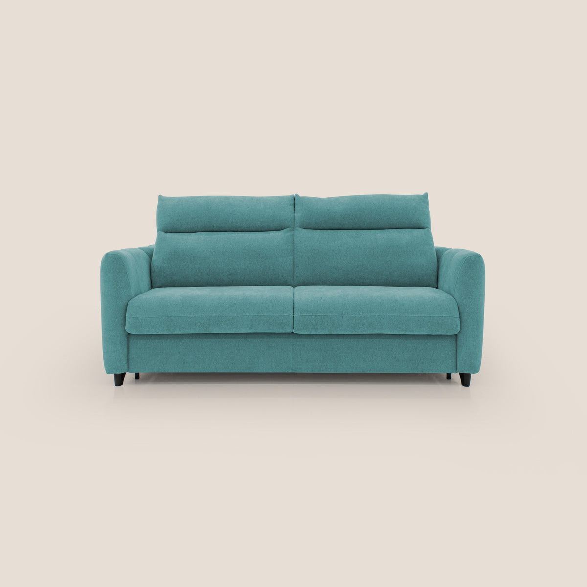 Peonia divano letto scandinavo con materasso H18 cm e morbido e alto schienale in tessuto Bouclé impermeabile T07 azzurro - divitt.sbs