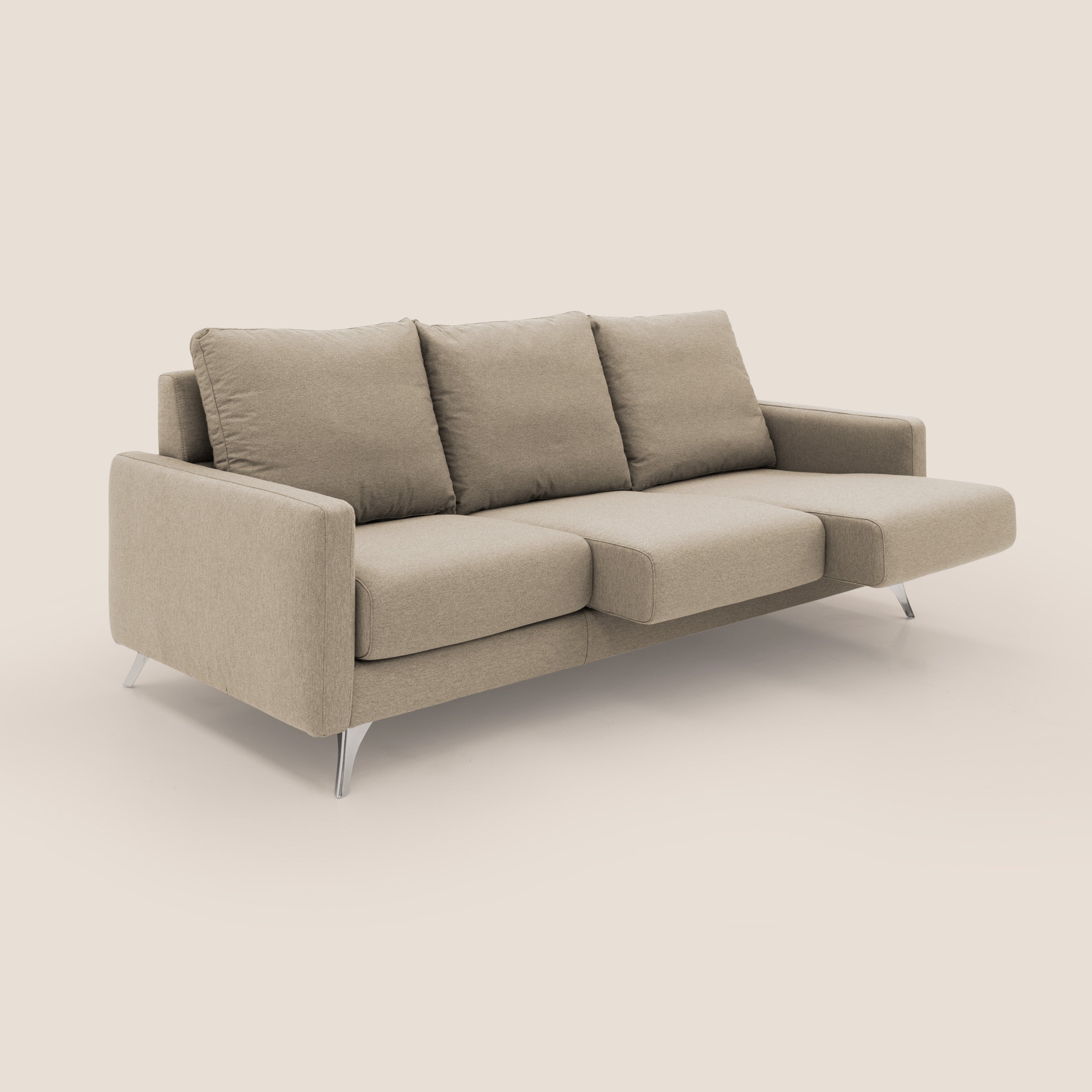 Klimt divano con 3 sedute allungabili e schienali in piuma d'oca in tessuto smacchiabile T05 beige - divitt.sbs