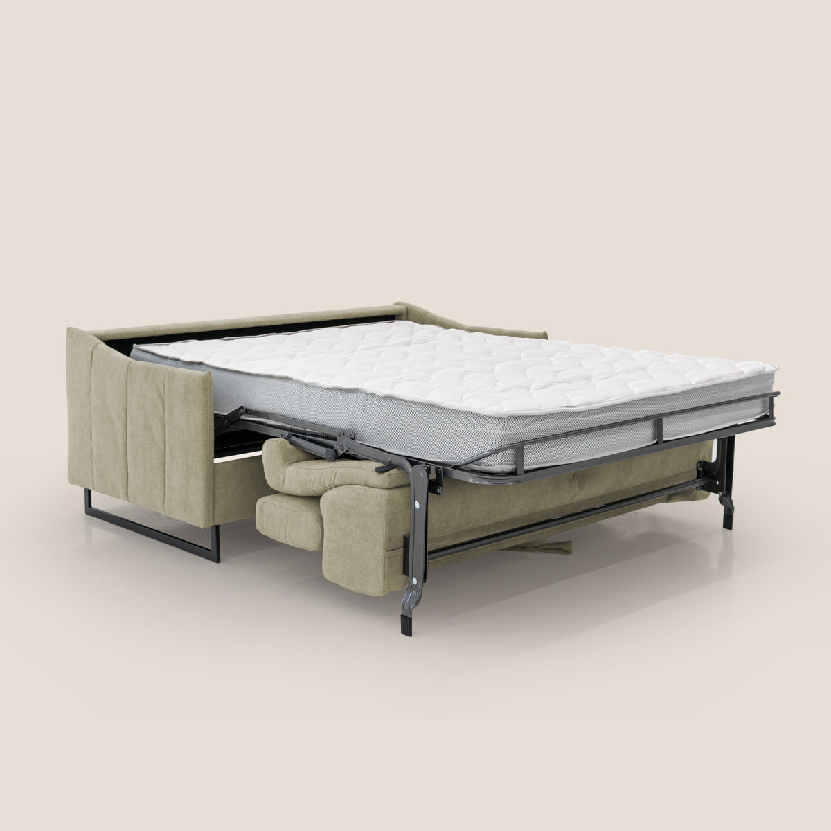 Loto divano letto salvaspazio materasso H18 cm con piedi alti in morbido tessuto impermeabile T14 beige - divitt.sbs
