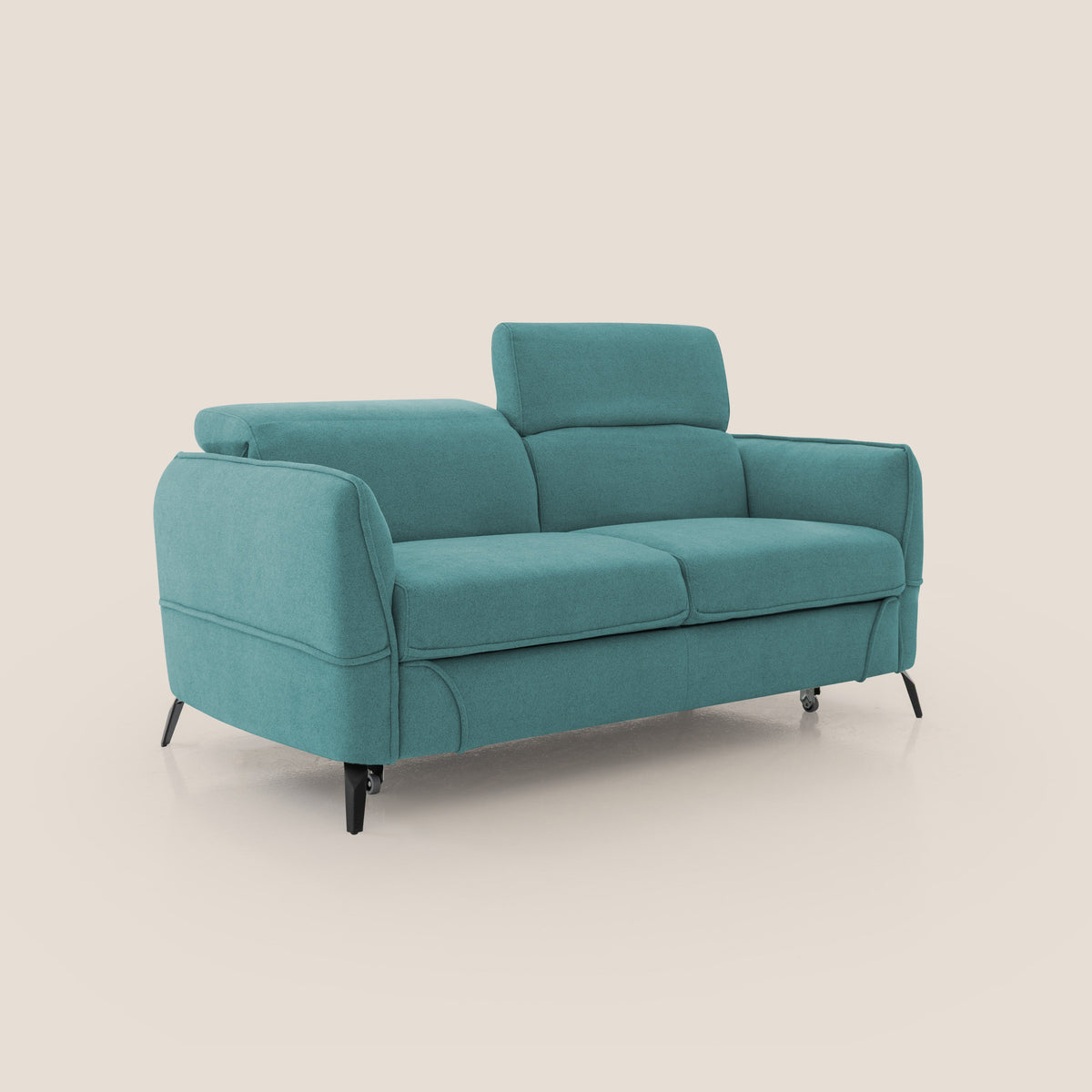 Bloom Divano con poggiapiedi estraibile piedini alti e poggiatesta reclinabili in tessuto bouclé impermeabile T07 azzurro - divitt.sbs