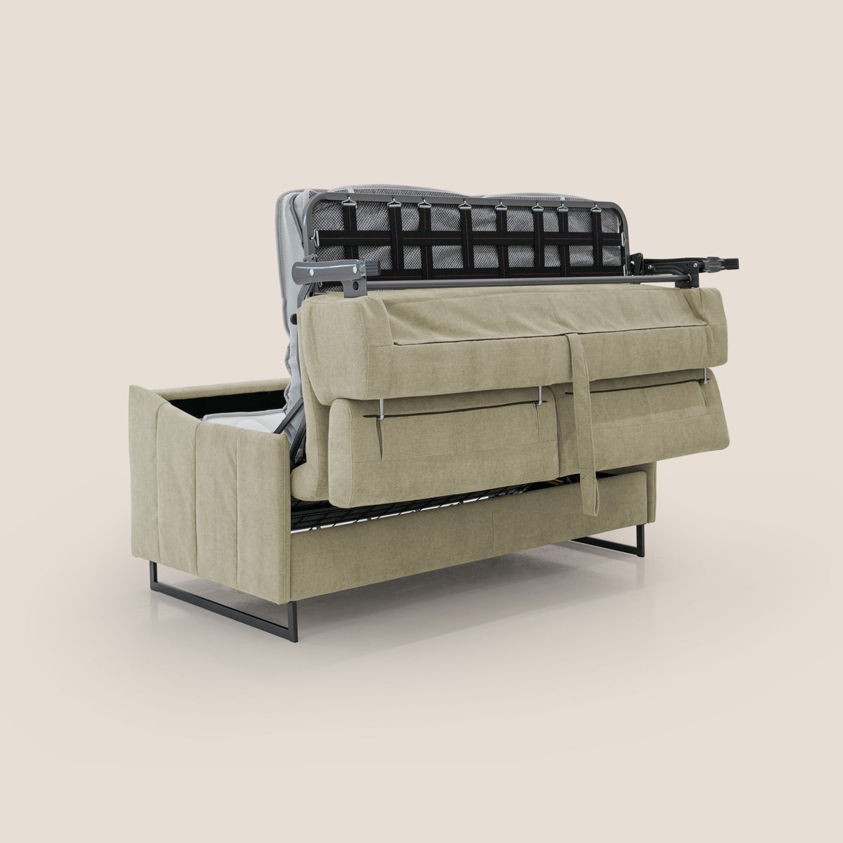 Loto divano letto salvaspazio materasso H18 cm con piedi alti in morbido tessuto impermeabile T14 beige - divitt.sbs