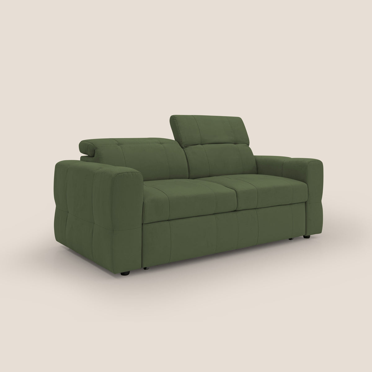 Kronos Divano con pouf estraibile poggiapiedi e poggiatesta reclinabili in morbida microfibra impermeabile T11 verde - divitt.sbs