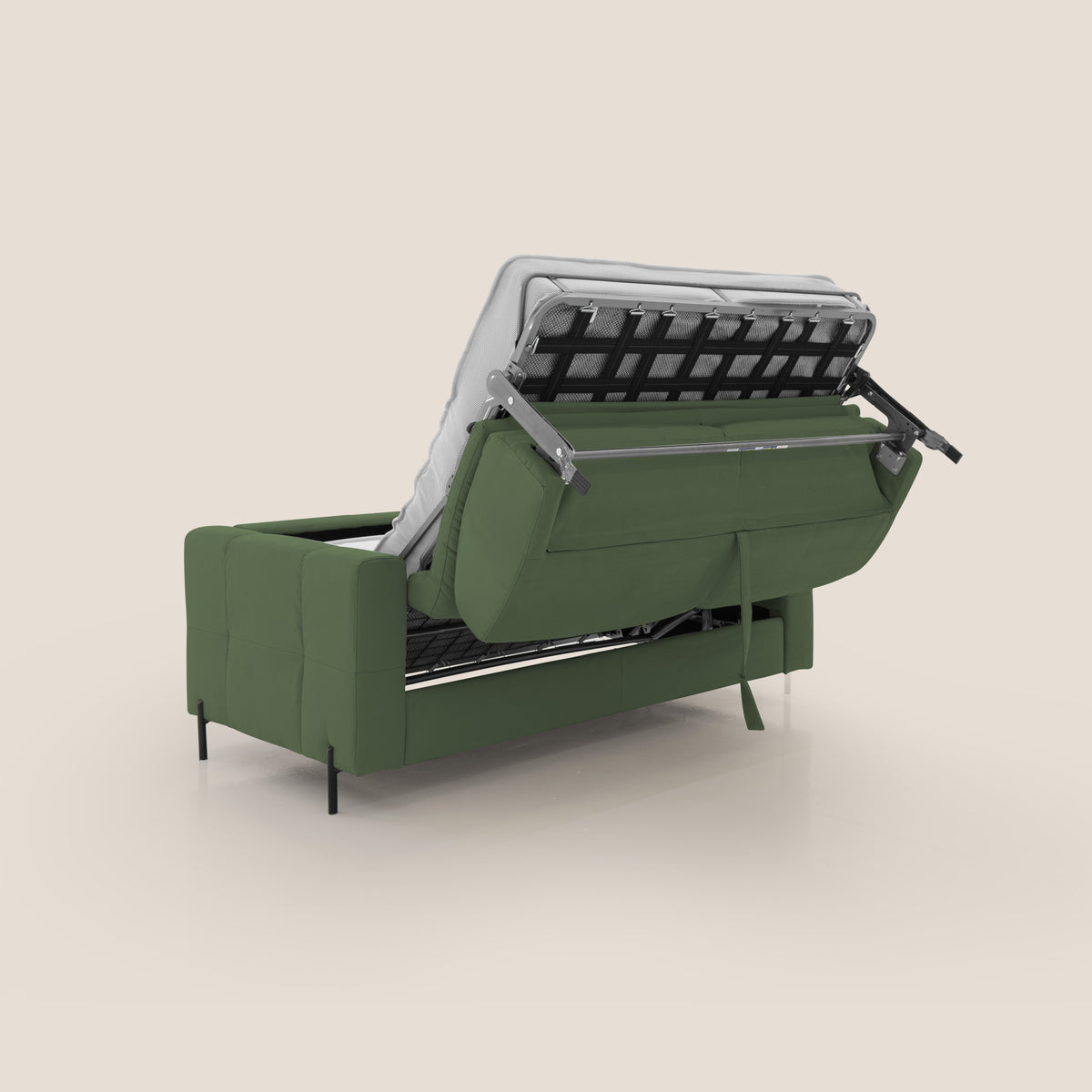 Ortensia divano letto materasso H18 cm con piedi alti in elegante microfibra smacchiabile T11 verde - divitt.sbs