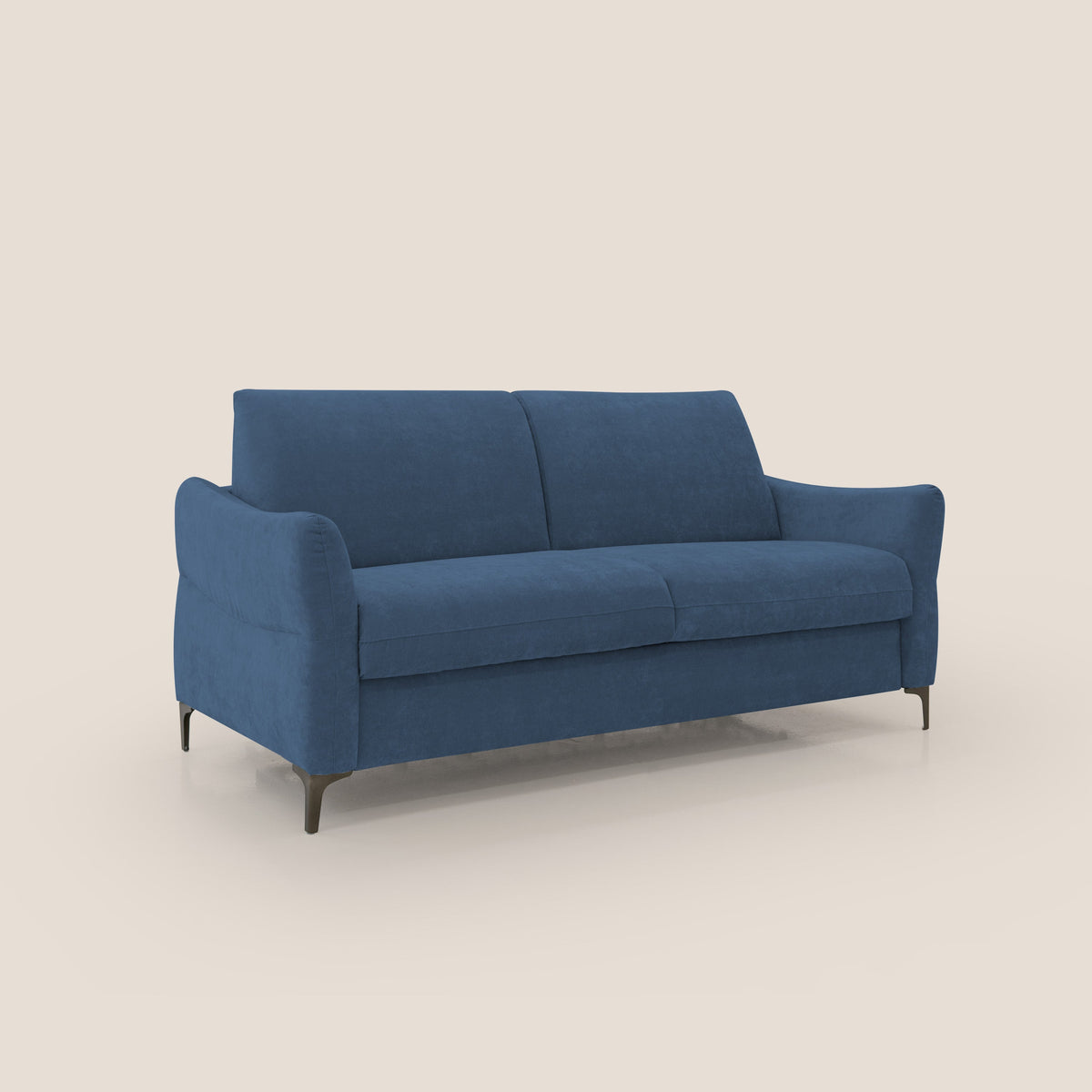 Dalia divano letto con materasso H18 cm e piedi alti in raffinato tessuto smacchiabile T17 blu - divitt.sbs