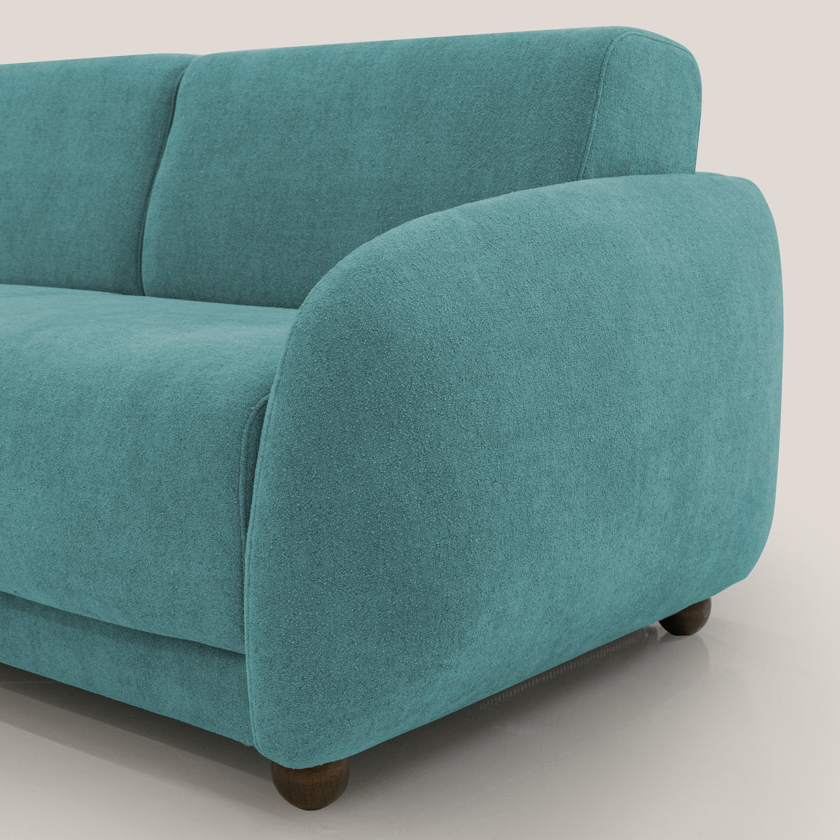 Giglio divano letto scandinavo japandi con materasso H18 cm in tessuto Bouclé impermeabile T07 azzurro - divitt.sbs