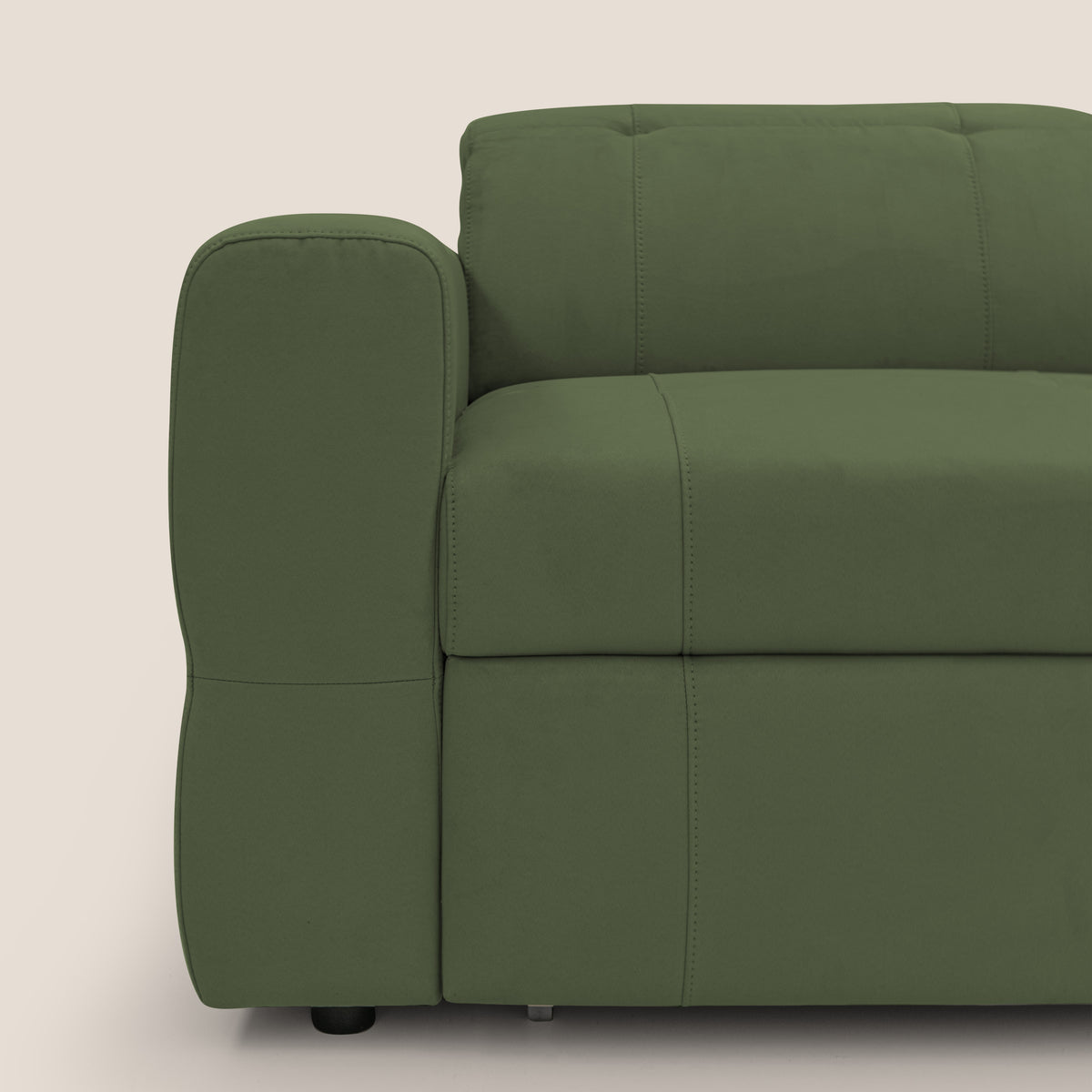 Kronos Divano angolare con pouf estraibile e penisola contenitore in microfibra impermeabile T11 verde - divitt.sbs