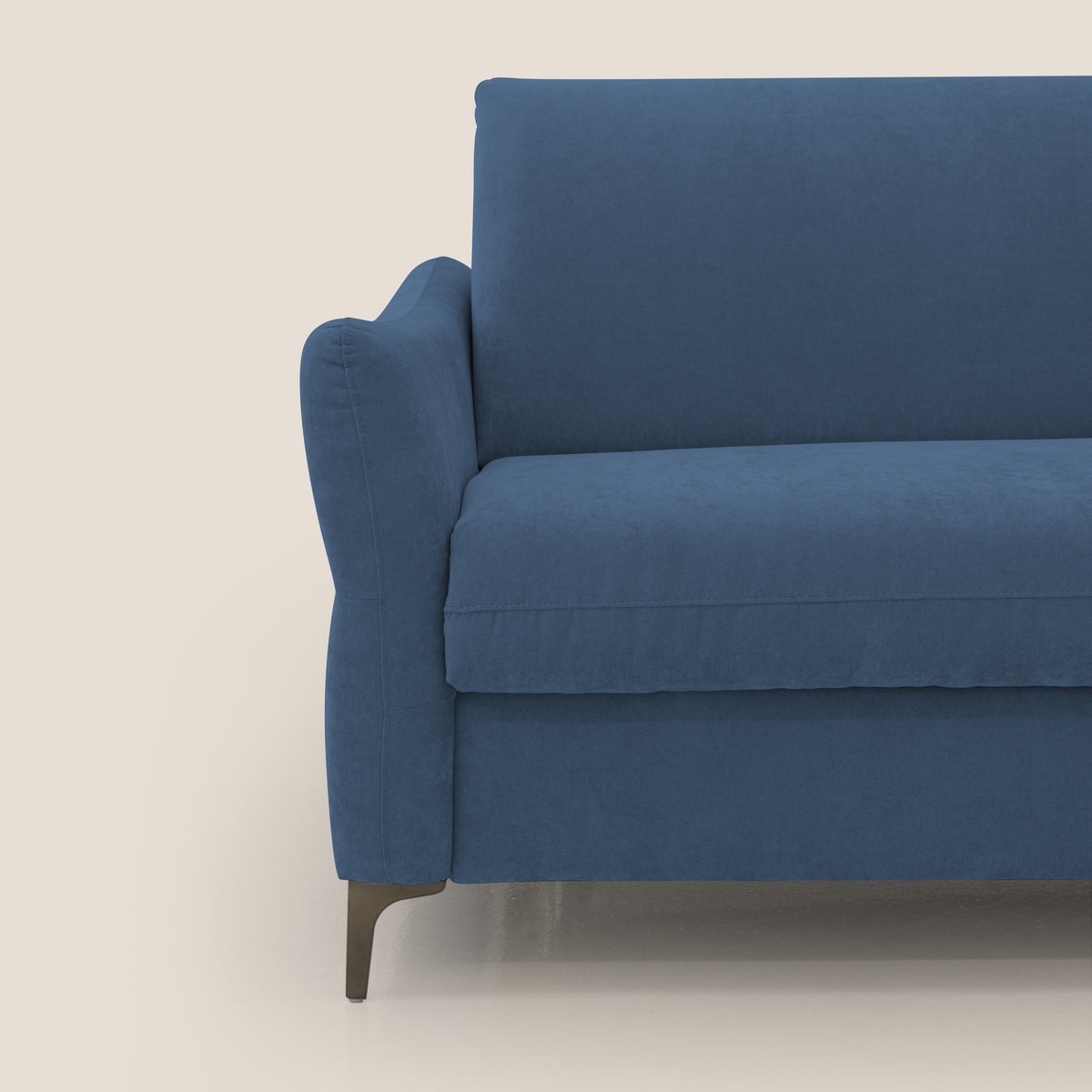 Dalia divano letto con materasso H18 cm e piedi alti in raffinato tessuto smacchiabile T17 blu - divitt.sbs