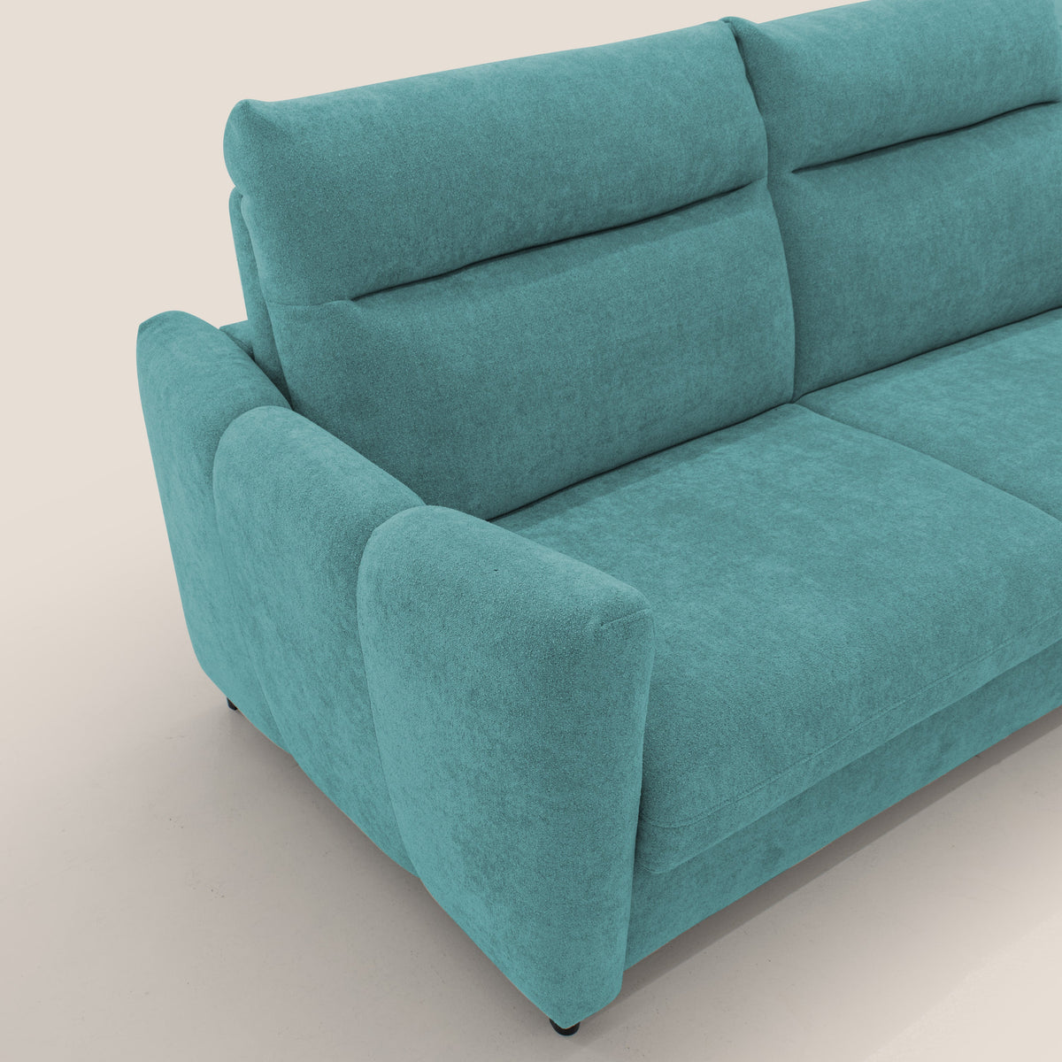 Peonia divano letto scandinavo con materasso H18 cm e morbido e alto schienale in tessuto Bouclé impermeabile T07 azzurro - divitt.sbs