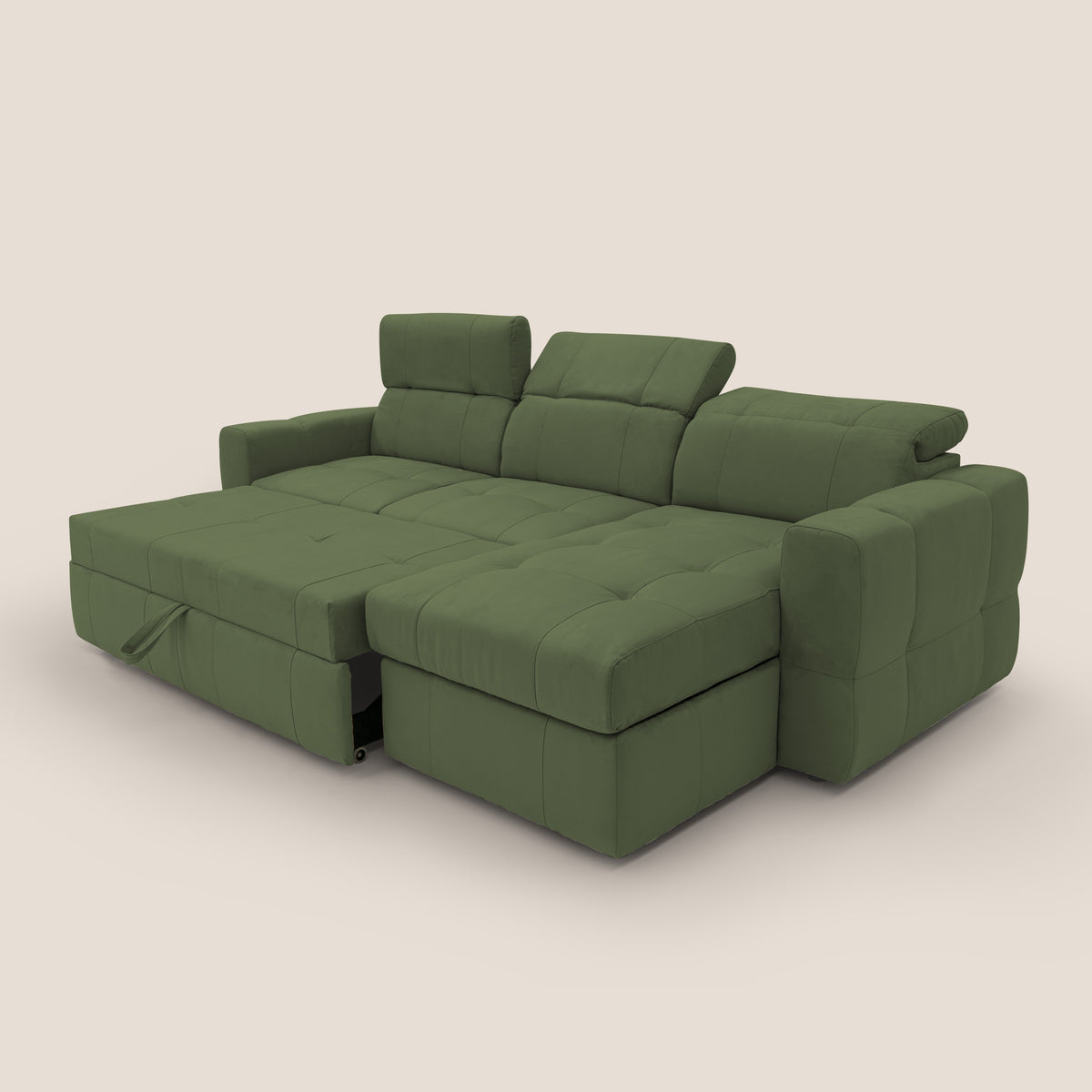 Kronos Divano angolare con pouf estraibile e penisola contenitore in microfibra impermeabile T11 verde - divitt.sbs