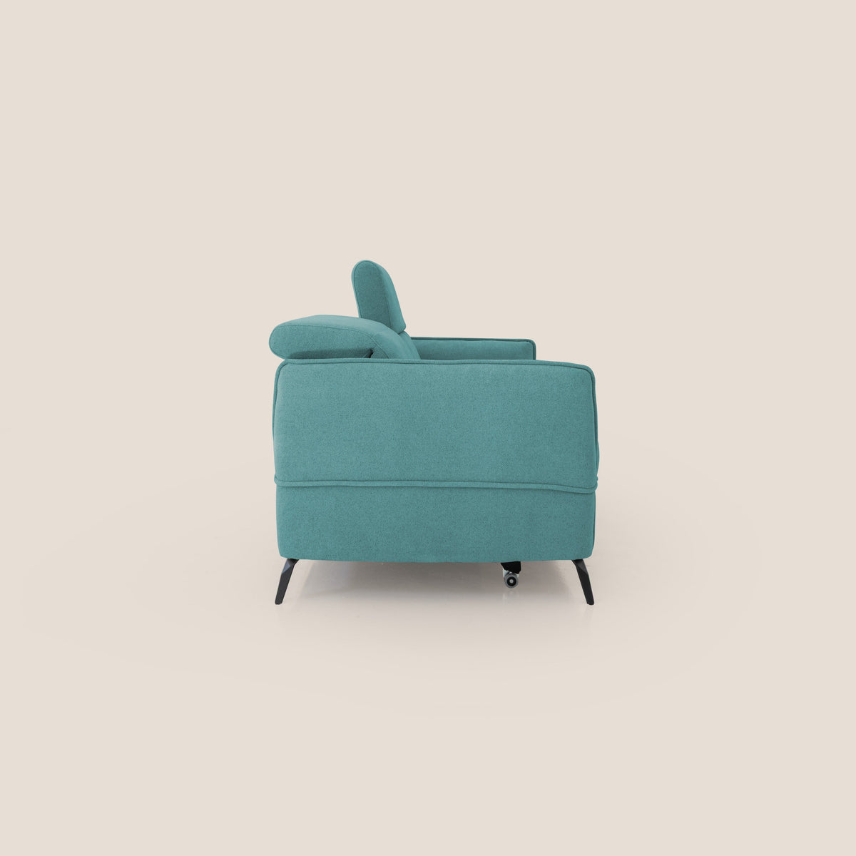 Bloom Divano con poggiapiedi estraibile piedini alti e poggiatesta reclinabili in tessuto bouclé impermeabile T07 azzurro - divitt.sbs