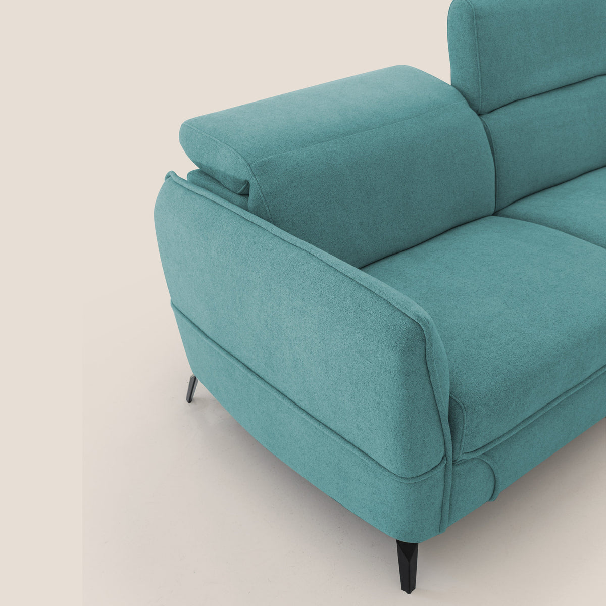 Bloom Divano con poggiapiedi estraibile piedini alti e poggiatesta reclinabili in tessuto bouclé impermeabile T07 azzurro - divitt.sbs