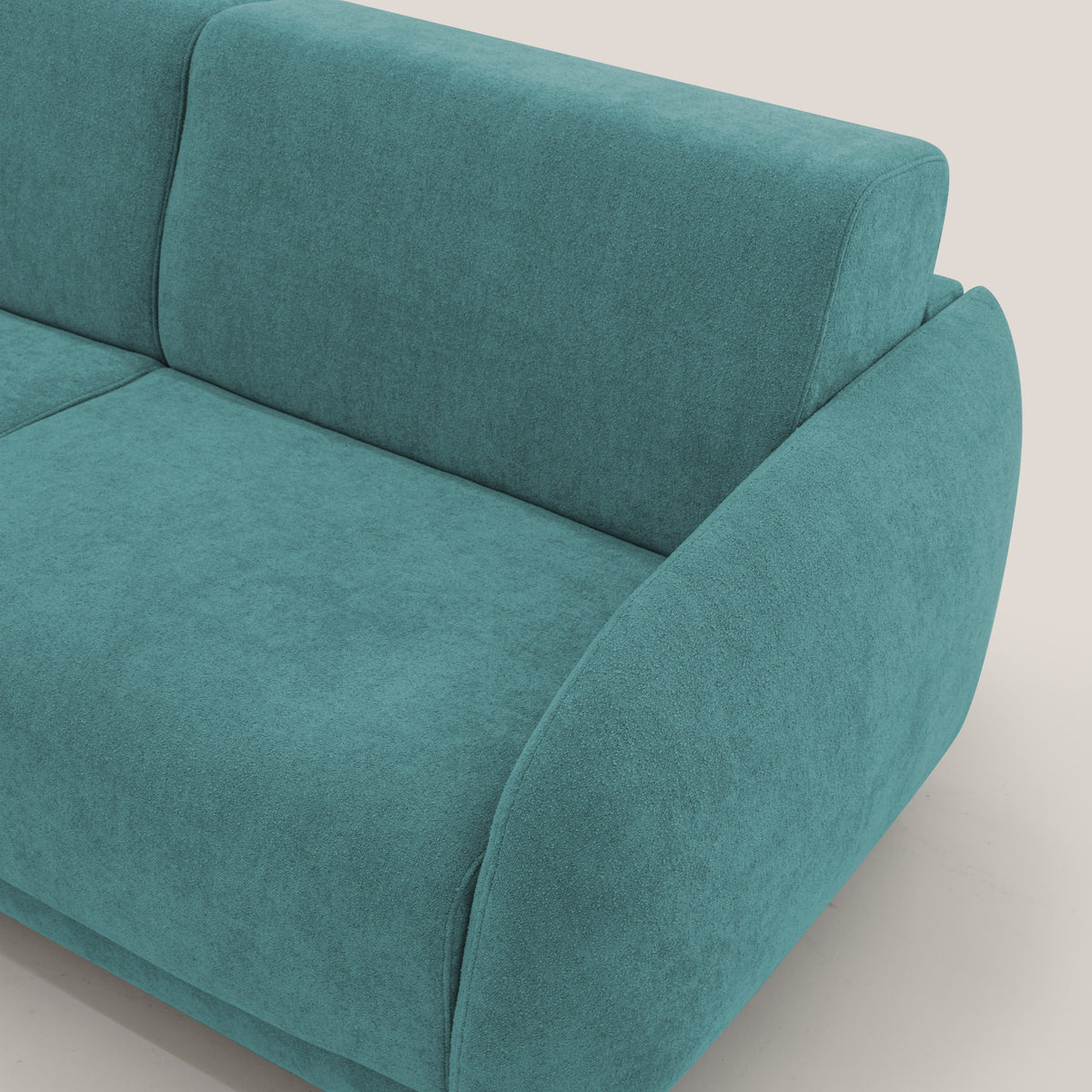 Giglio divano letto scandinavo japandi con materasso H18 cm in tessuto Bouclé impermeabile T07 azzurro - divitt.sbs