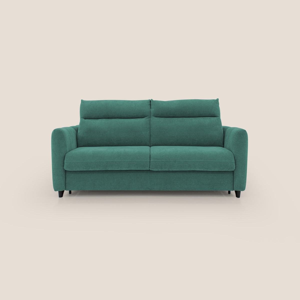 Peonia divano letto scandinavo con materasso H18 cm e morbido e alto schienale in tessuto Bouclé impermeabile T07 verde - divitt.sbs