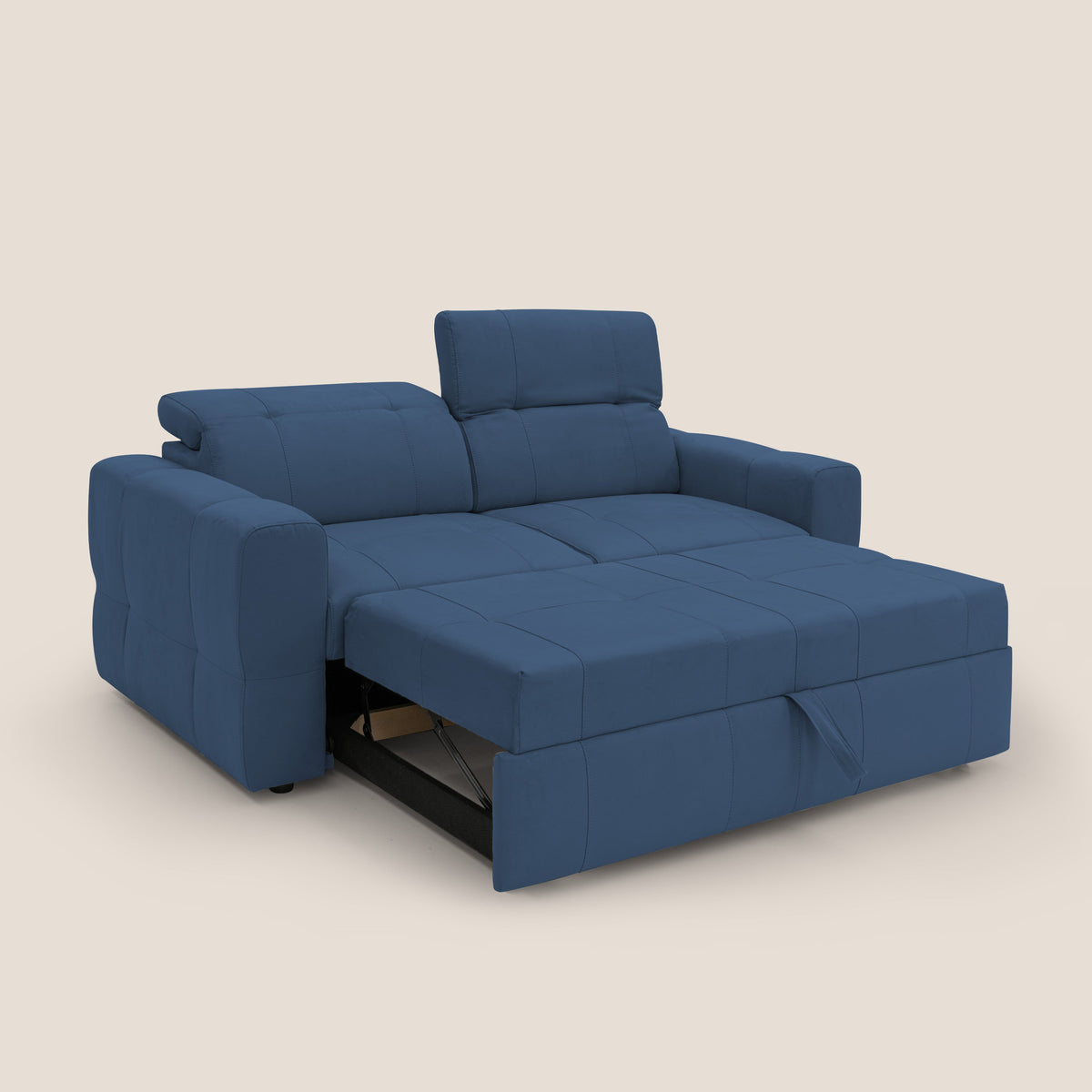 Kronos Divano con pouf estraibile poggiapiedi e poggiatesta reclinabili in morbida microfibra impermeabile T11 blu - divitt.sbs