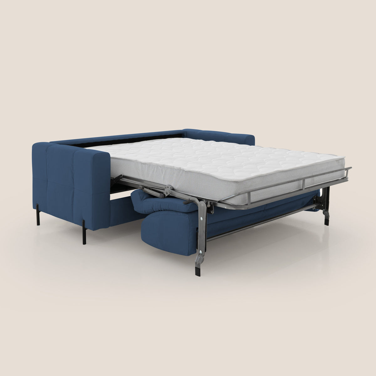 Ortensia divano letto materasso H18 cm con piedi alti in elegante microfibra smacchiabile T11 blu - divitt.sbs