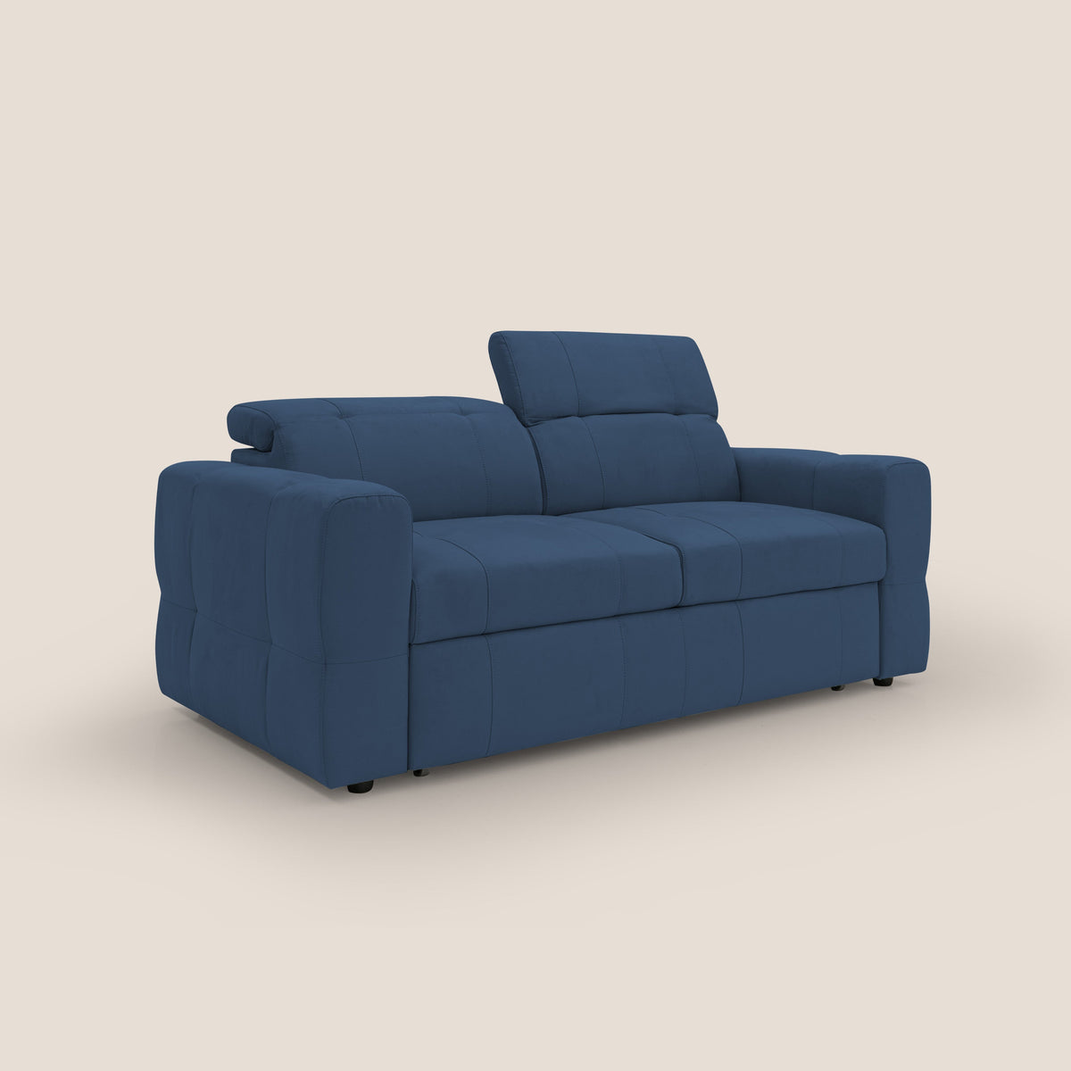 Kronos Divano con pouf estraibile poggiapiedi e poggiatesta reclinabili in morbida microfibra impermeabile T11 blu - divitt.sbs
