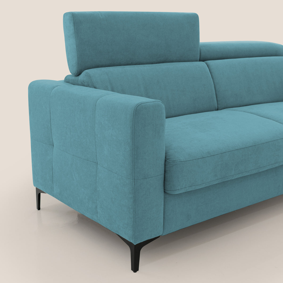Gardenia divano letto materasso alto 18 cm con poggiatesta reclinabili e rivestimento impermeabile T02 azzurro - divitt.sbs