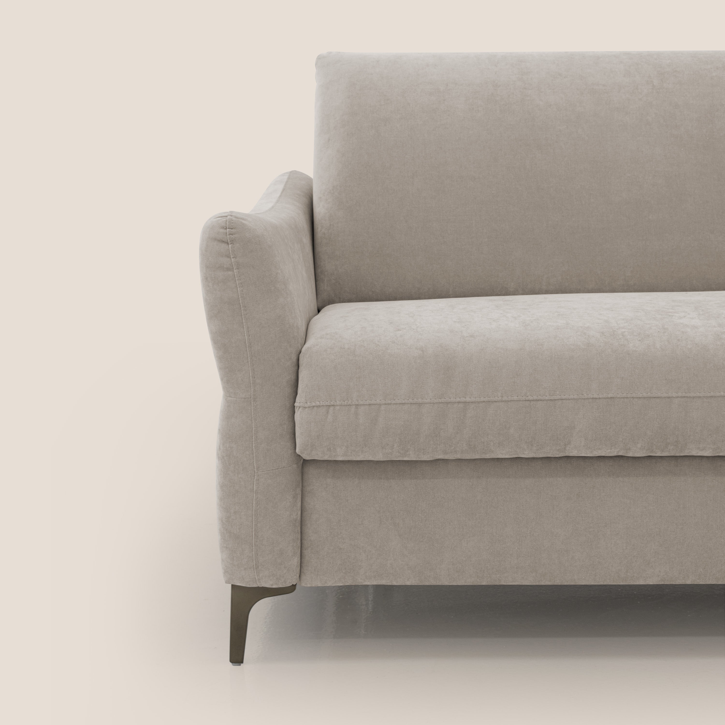 Dalia divano letto con materasso H18 cm e piedi alti in raffinato tessuto smacchiabile T17 beige - divitt.sbs