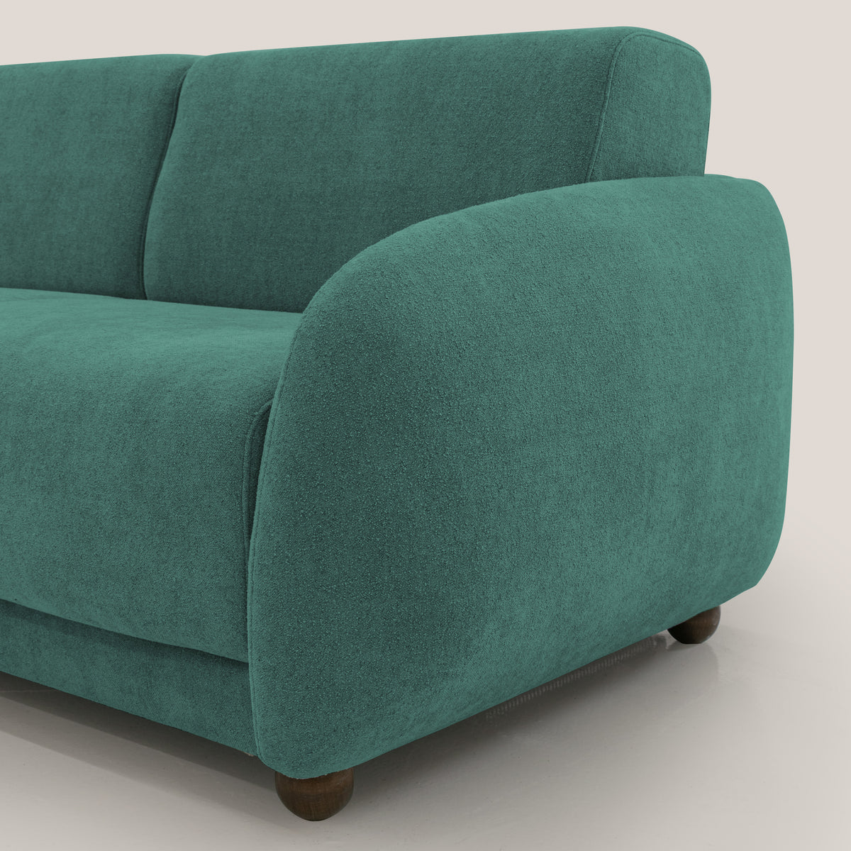 Giglio divano letto scandinavo japandi con materasso H18 cm in tessuto Bouclé impermeabile T07 verde - divitt.sbs
