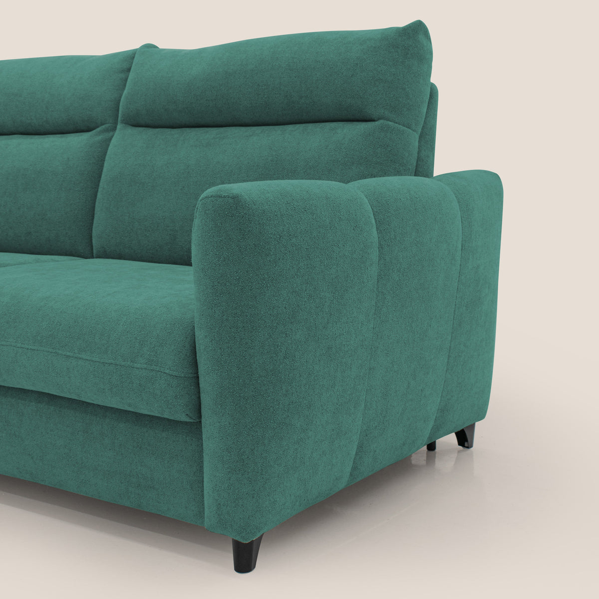 Peonia divano letto scandinavo con materasso H18 cm e morbido e alto schienale in tessuto Bouclé impermeabile T07 verde - divitt.sbs