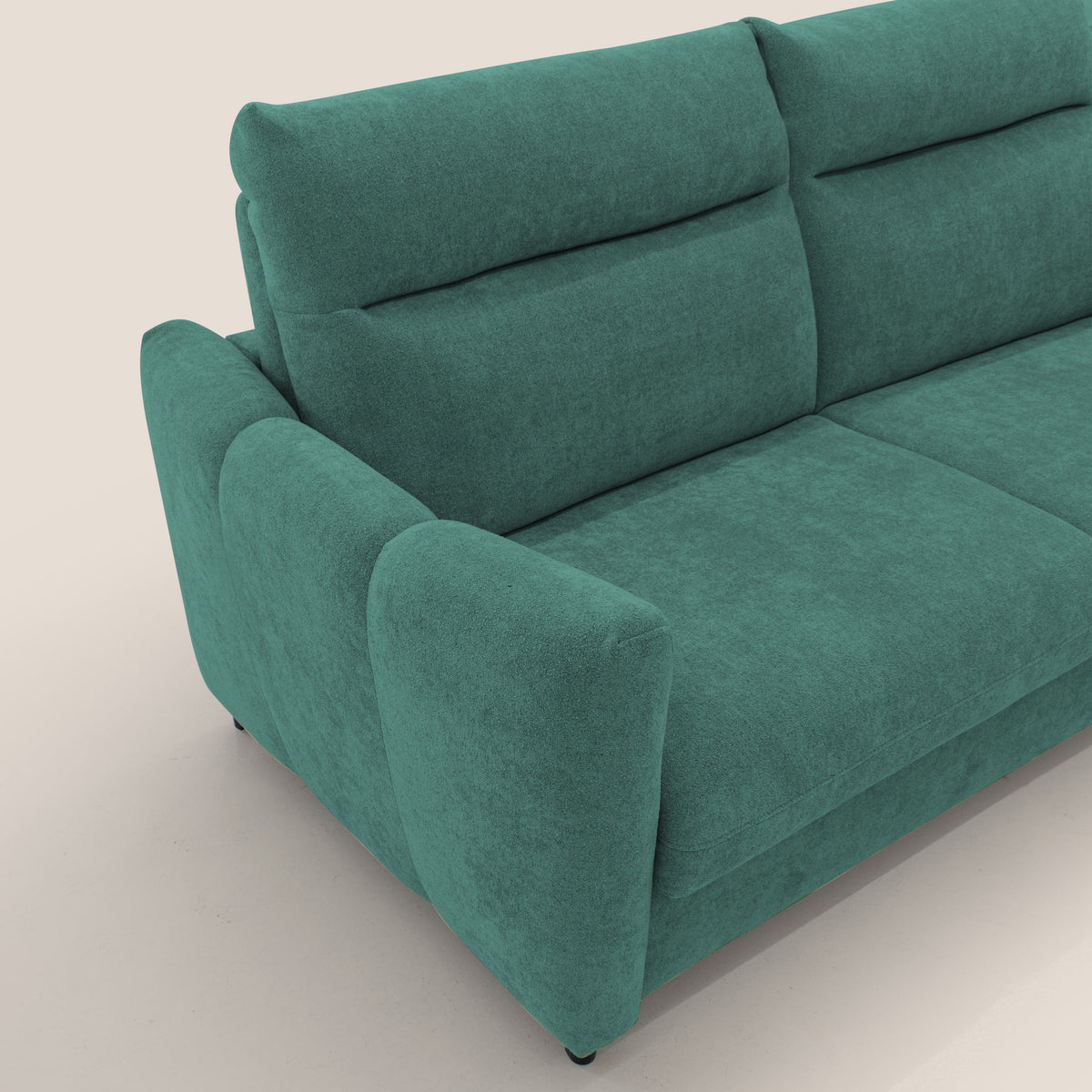 Peonia divano letto scandinavo con materasso H18 cm e morbido e alto schienale in tessuto Bouclé impermeabile T07 verde - divitt.sbs