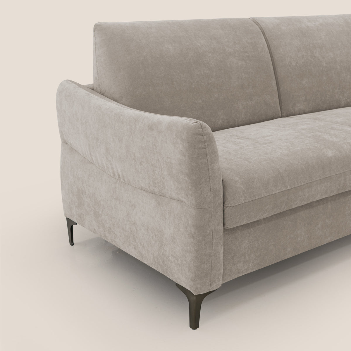 Dalia divano letto con materasso H18 cm e piedi alti in raffinato tessuto smacchiabile T17 beige - divitt.sbs