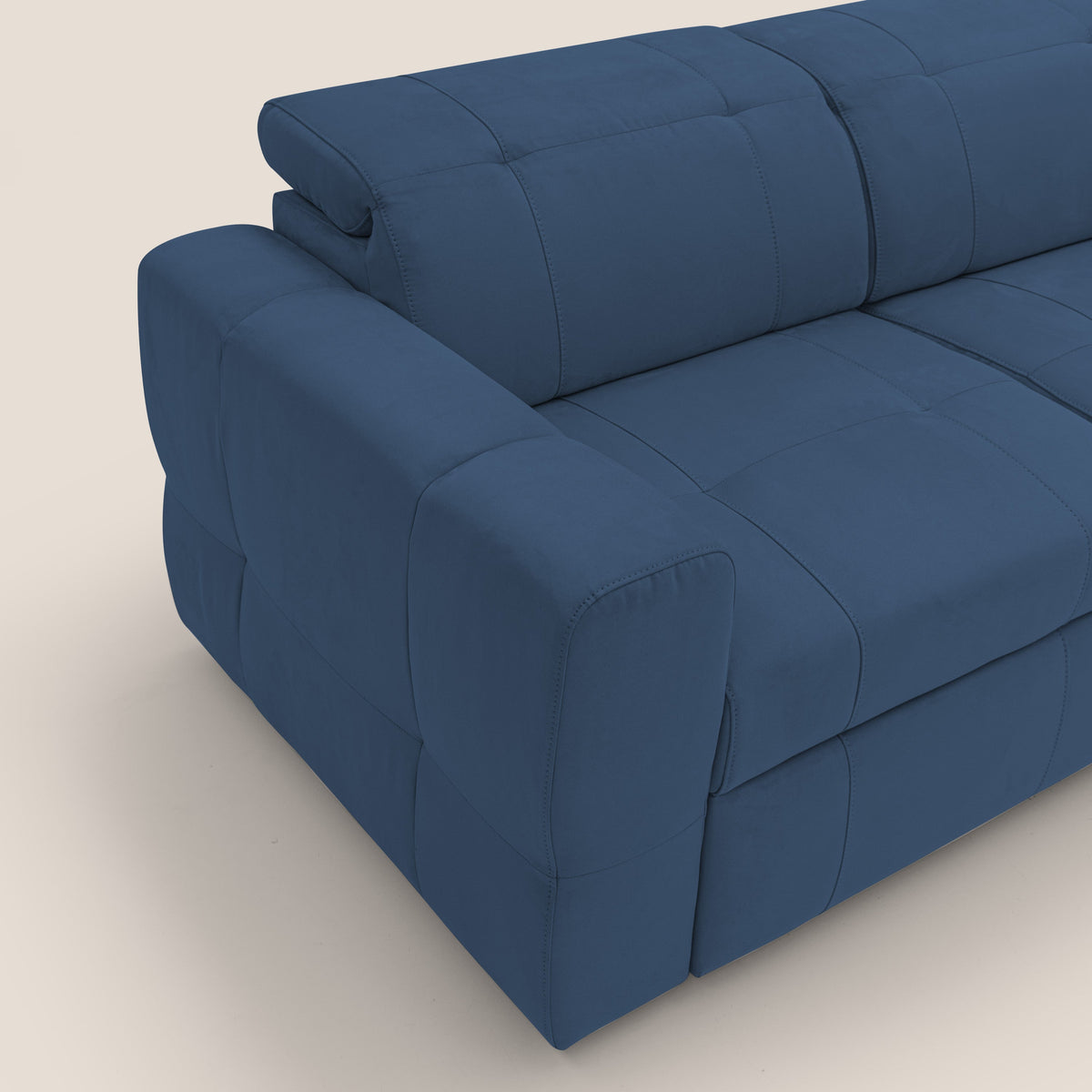 Kronos Divano con pouf estraibile poggiapiedi e poggiatesta reclinabili in morbida microfibra impermeabile T11 blu - divitt.sbs