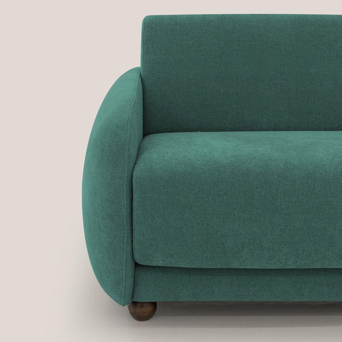 Giglio divano letto scandinavo japandi con materasso H18 cm in tessuto Bouclé impermeabile T07 verde - divitt.sbs