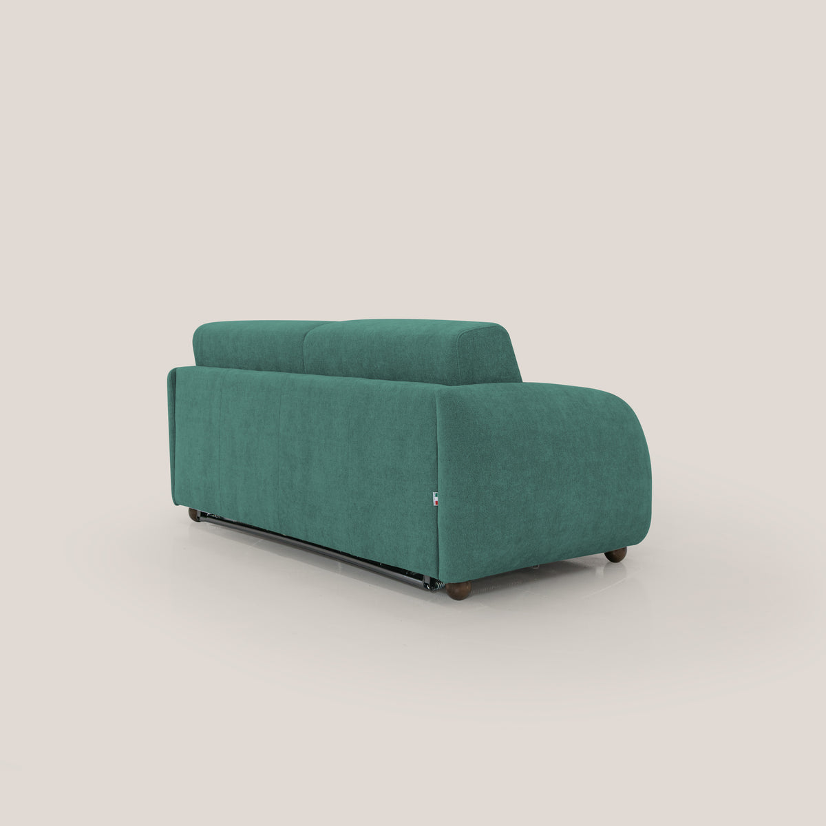 Giglio divano letto scandinavo japandi con materasso H18 cm in tessuto Bouclé impermeabile T07 verde - divitt.sbs