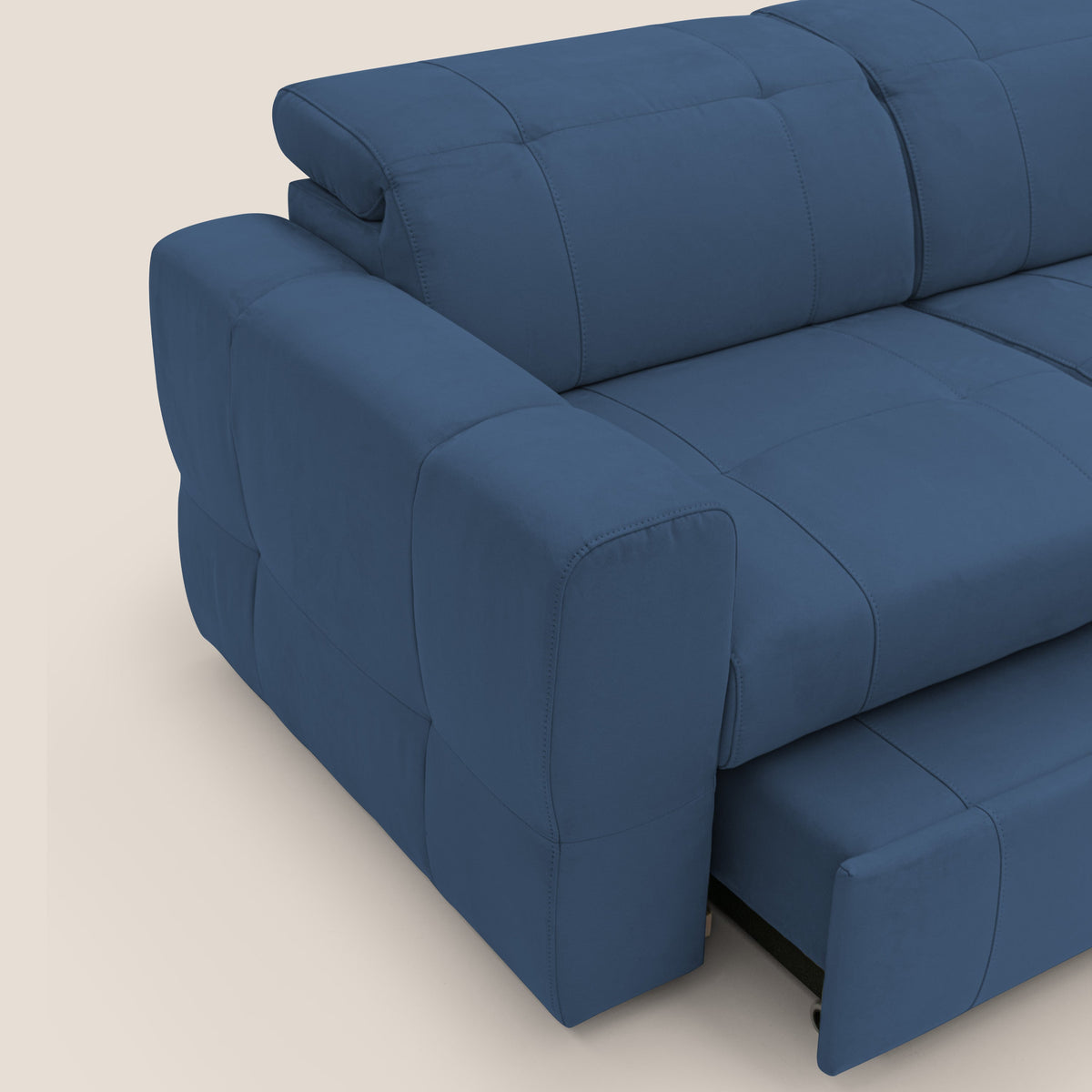 Kronos Divano con pouf estraibile poggiapiedi e poggiatesta reclinabili in morbida microfibra impermeabile T11 blu - divitt.sbs