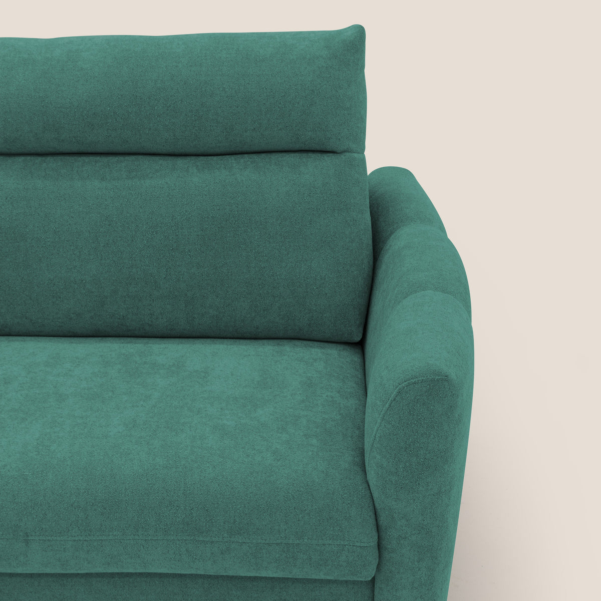 Peonia divano letto scandinavo con materasso H18 cm e morbido e alto schienale in tessuto Bouclé impermeabile T07 verde - divitt.sbs