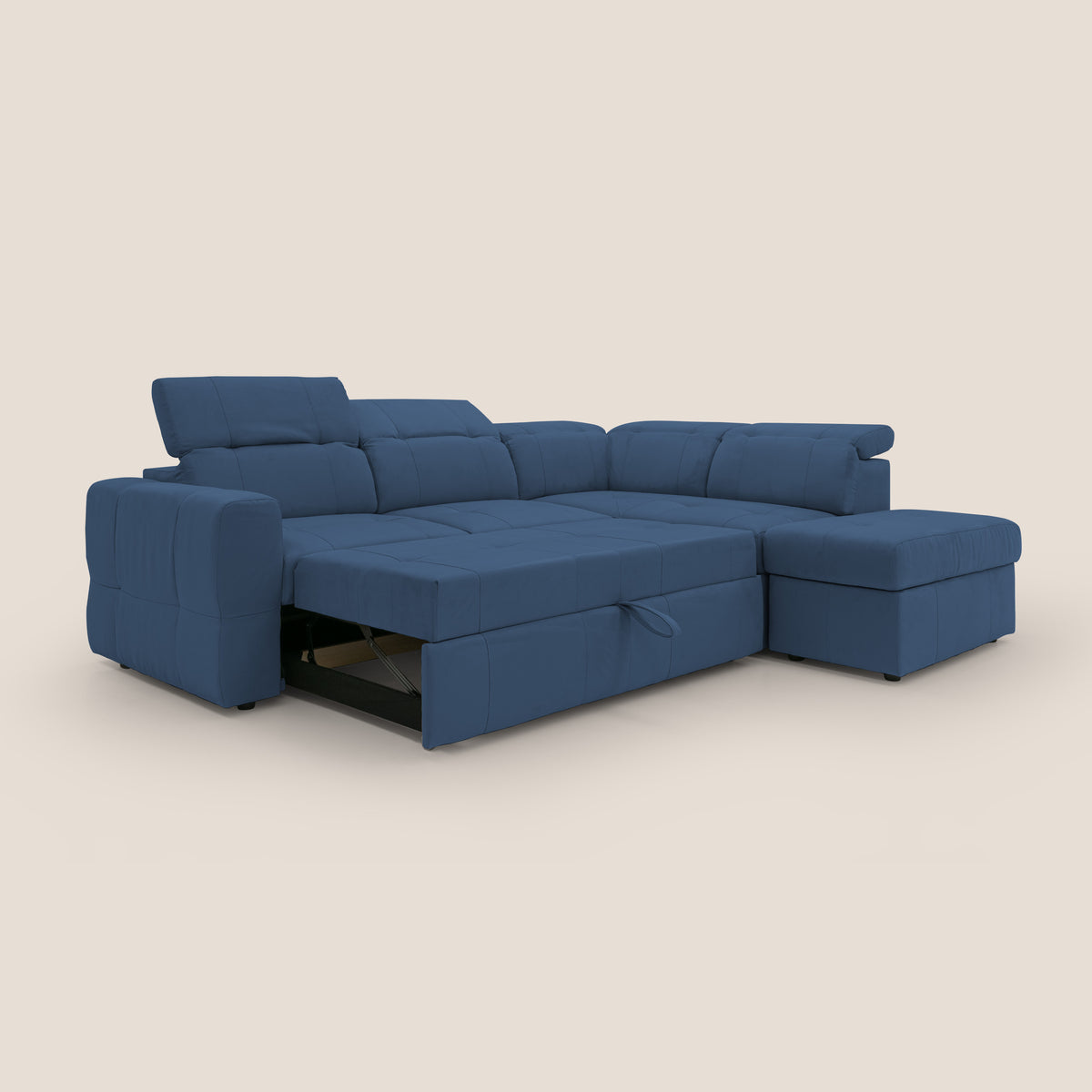 Kronos Divano angolare con poggiapiedi estraibile e pouf contenitore mobile in microfibra impermeabile T11 blu - divitt.sbs