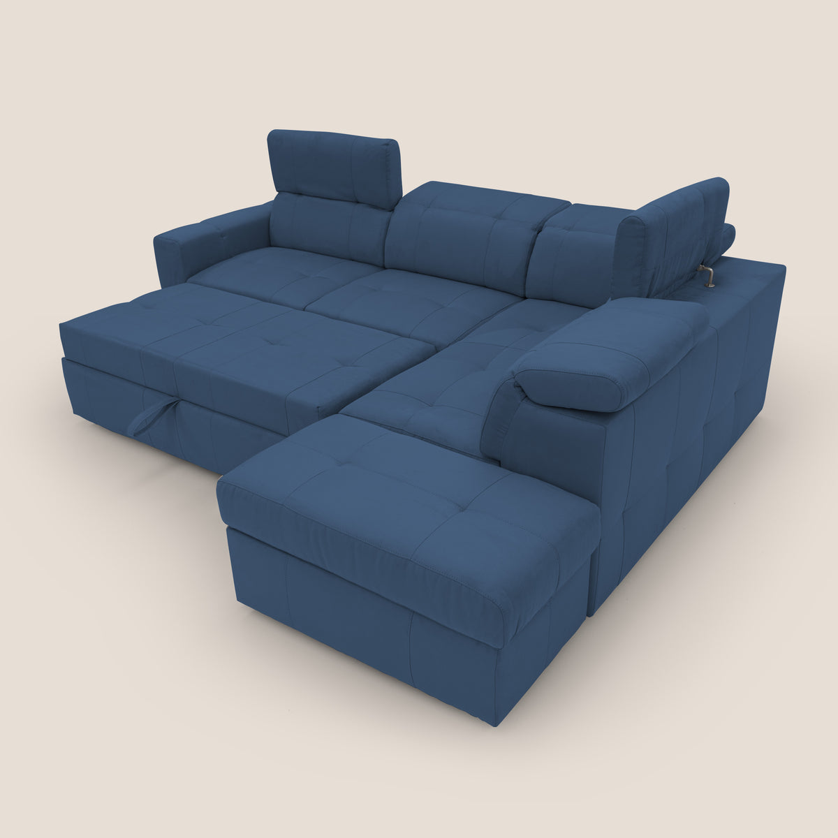 Kronos Divano angolare con poggiapiedi estraibile e pouf contenitore mobile in microfibra impermeabile T11 blu - divitt.sbs