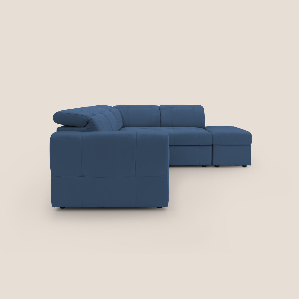 Kronos Divano angolare con poggiapiedi estraibile e pouf contenitore mobile in microfibra impermeabile T11 blu - divitt.sbs