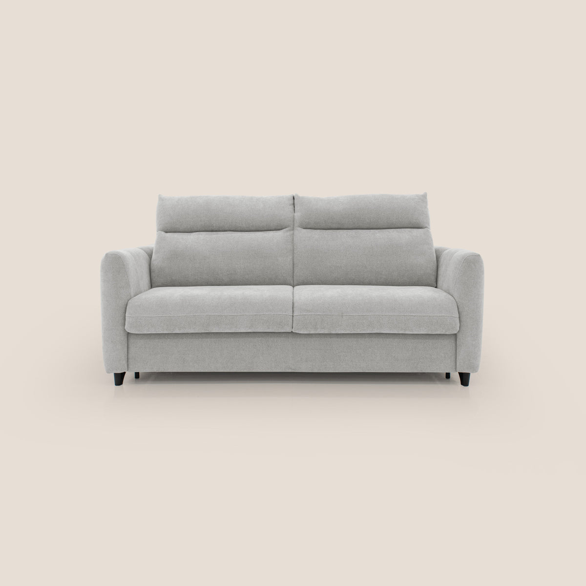 Peonia divano letto scandinavo con materasso H18 cm e morbido e alto schienale in tessuto Bouclé impermeabile T07 grigio - divitt.sbs