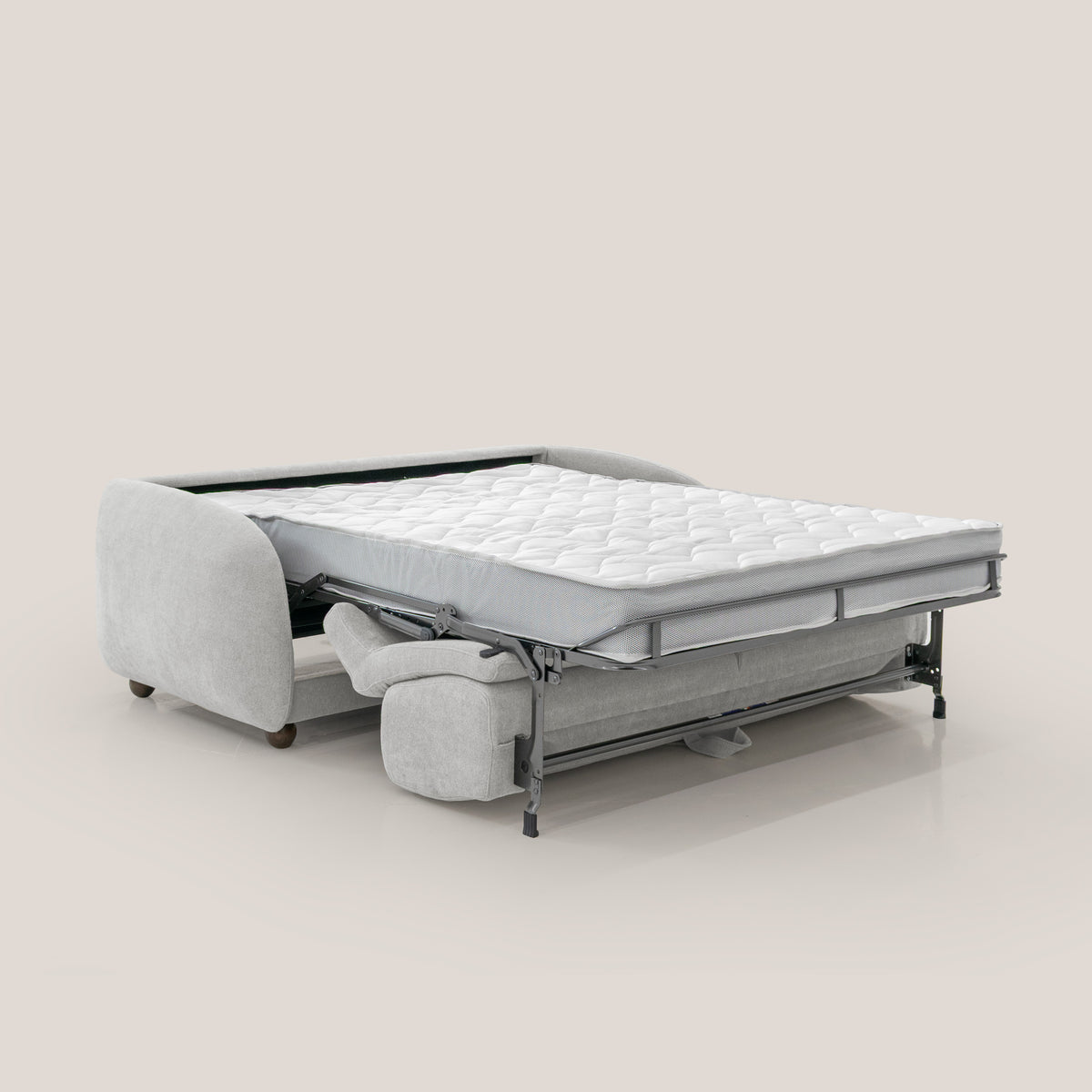 Giglio divano letto scandinavo japandi con materasso H18 cm in tessuto Bouclé impermeabile T07 grigio - divitt.sbs