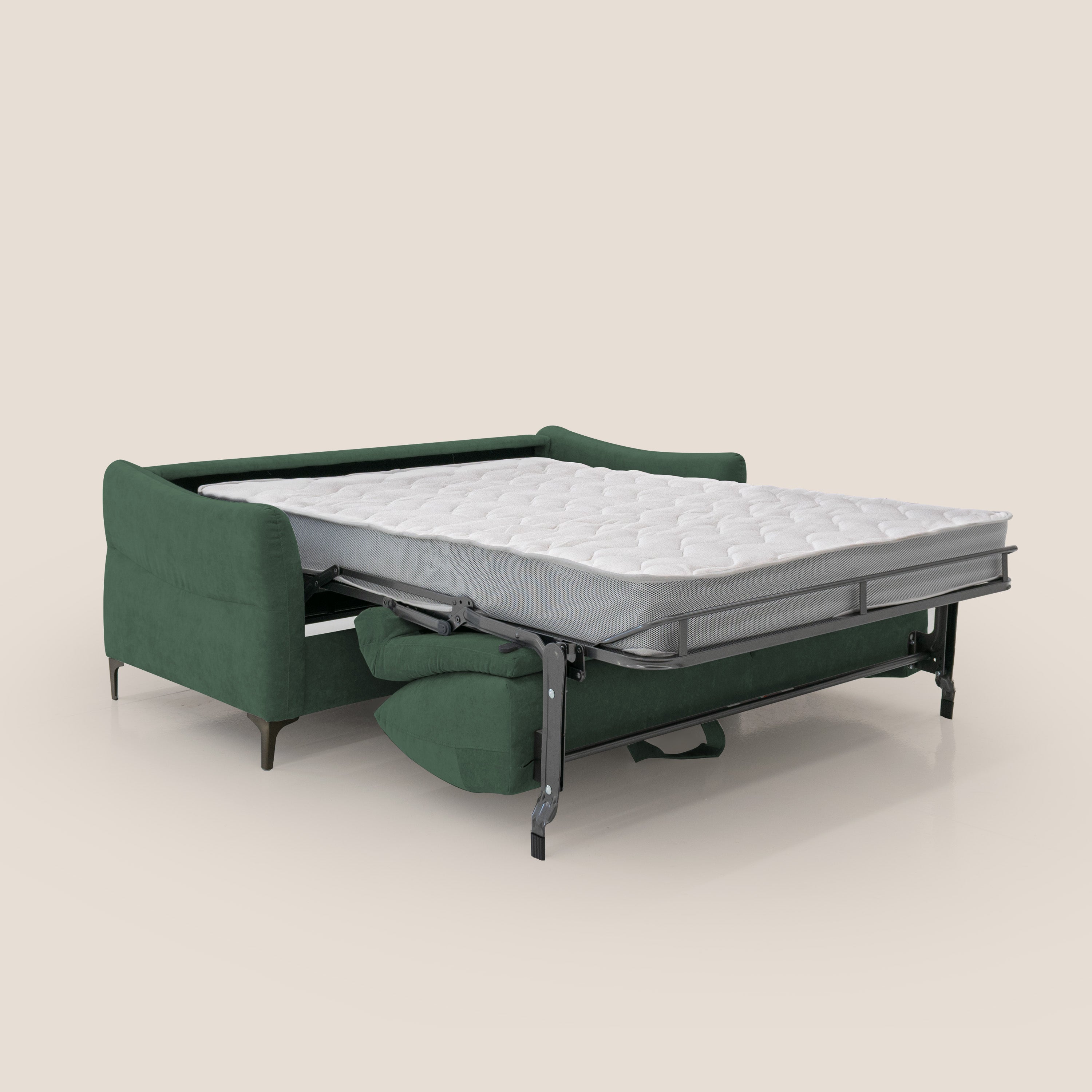 Dalia divano letto con materasso H18 cm e piedi alti in raffinato tessuto smacchiabile T17 verde - divitt.sbs