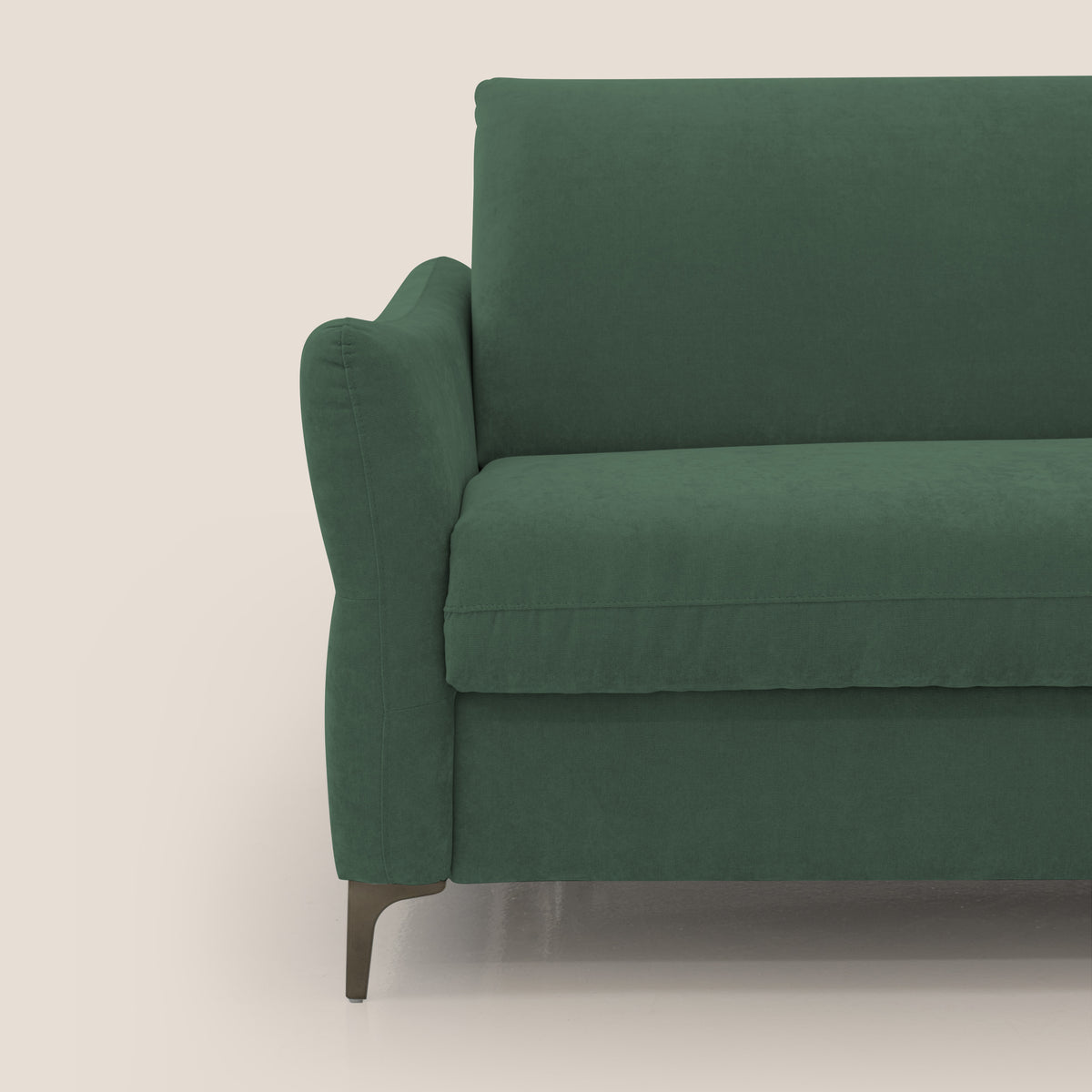 Dalia divano letto con materasso H18 cm e piedi alti in raffinato tessuto smacchiabile T17 verde - divitt.sbs