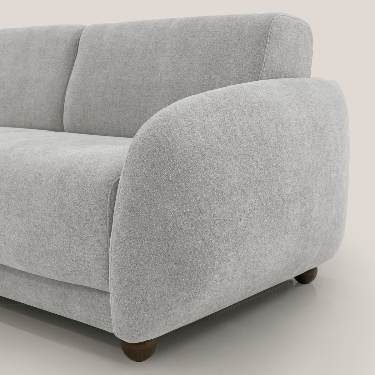 Giglio divano letto scandinavo japandi con materasso H18 cm in tessuto Bouclé impermeabile T07 grigio - divitt.sbs