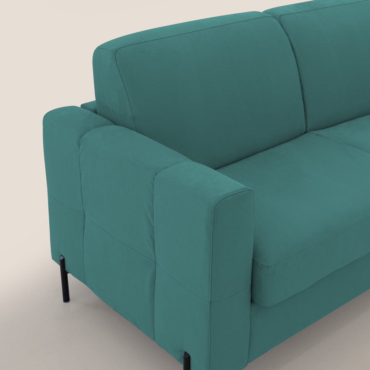Ortensia divano letto materasso H18 cm con piedi alti in elegante microfibra smacchiabile T11 petrolio - divitt.sbs