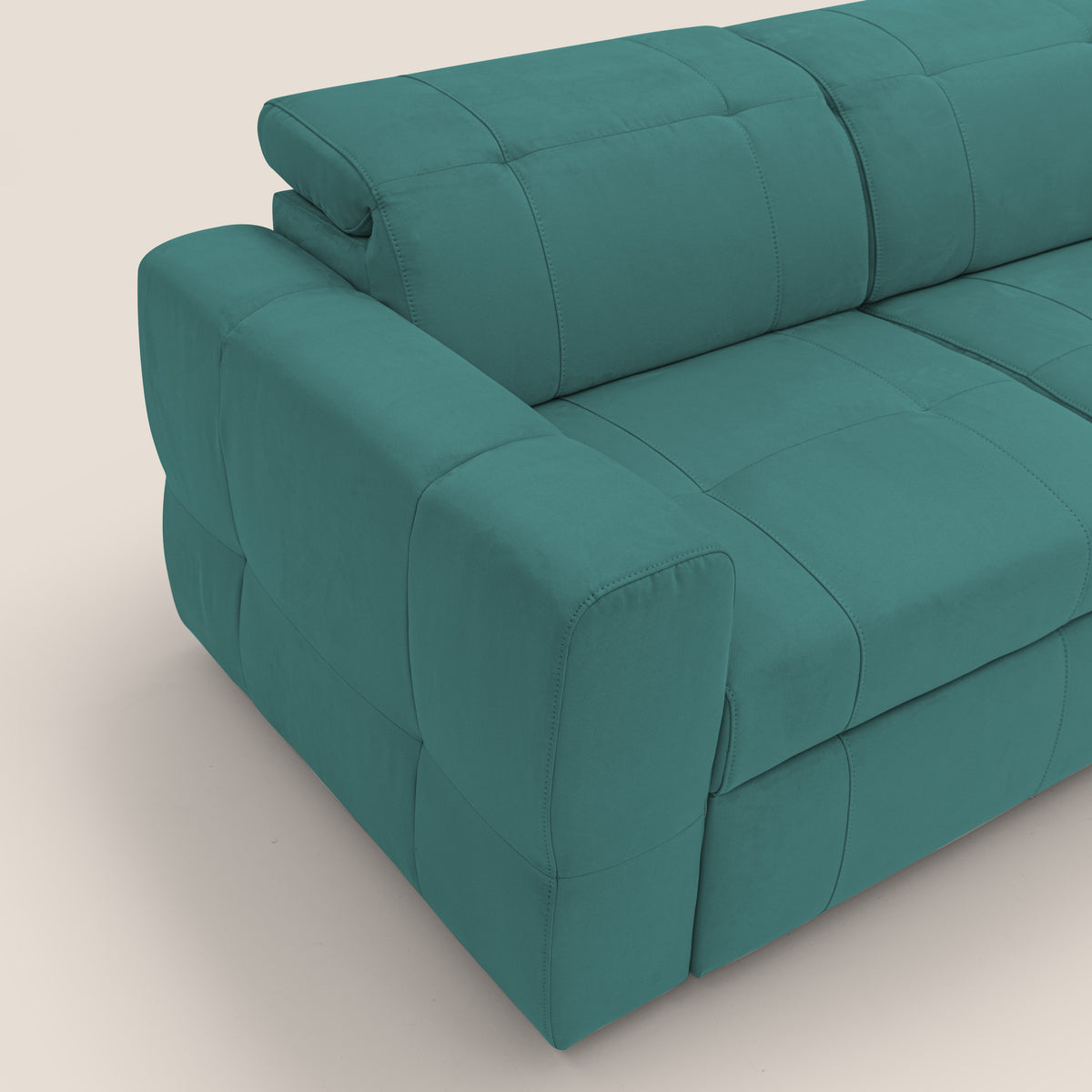 Kronos Divano angolare con poggiapiedi estraibile e pouf contenitore mobile in microfibra impermeabile T11 petrolio - divitt.sbs